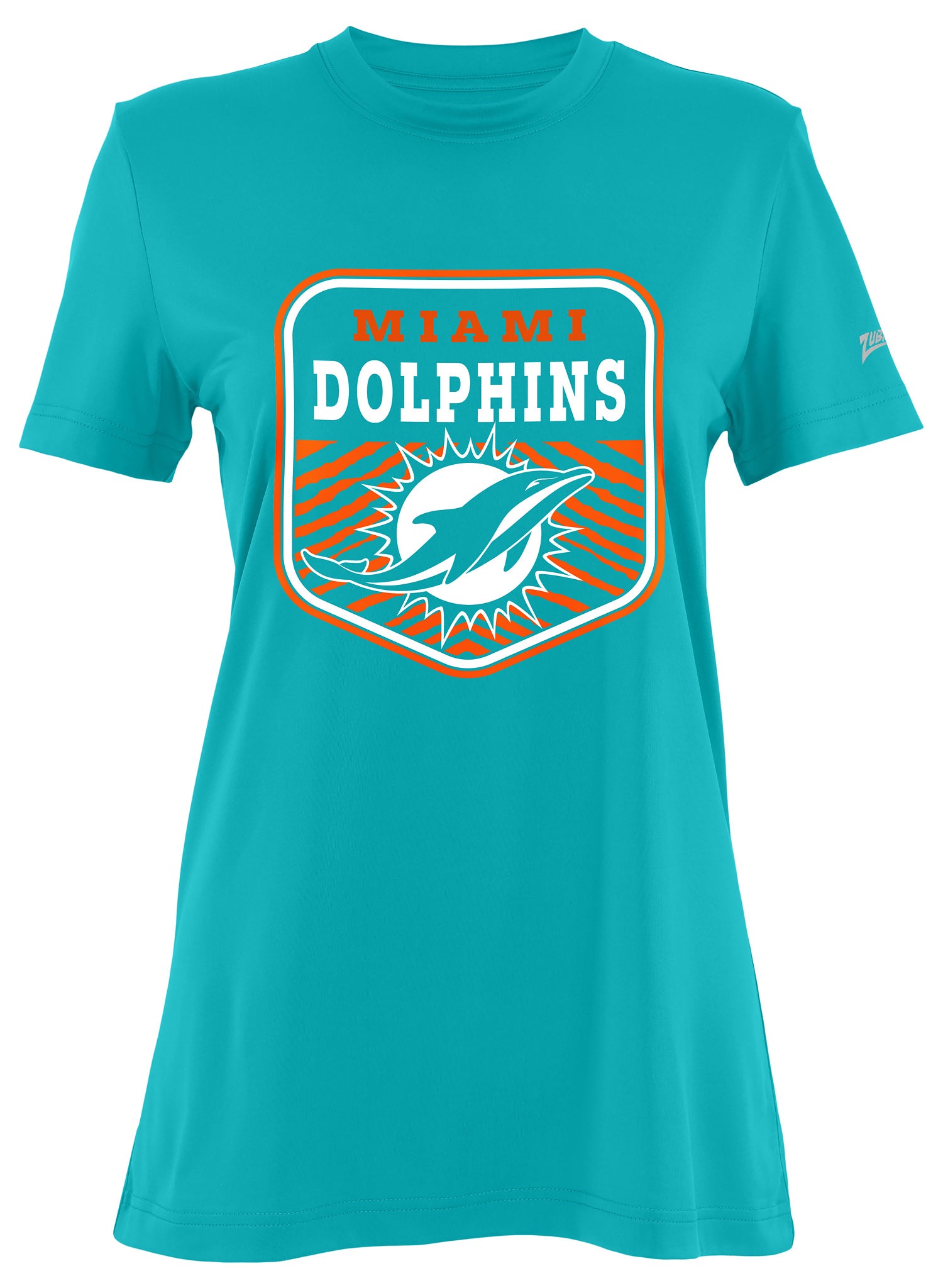 Zubaz NFL Women's Kicker Team Color Short Sleeve T-Shirt, Miami Dolphins