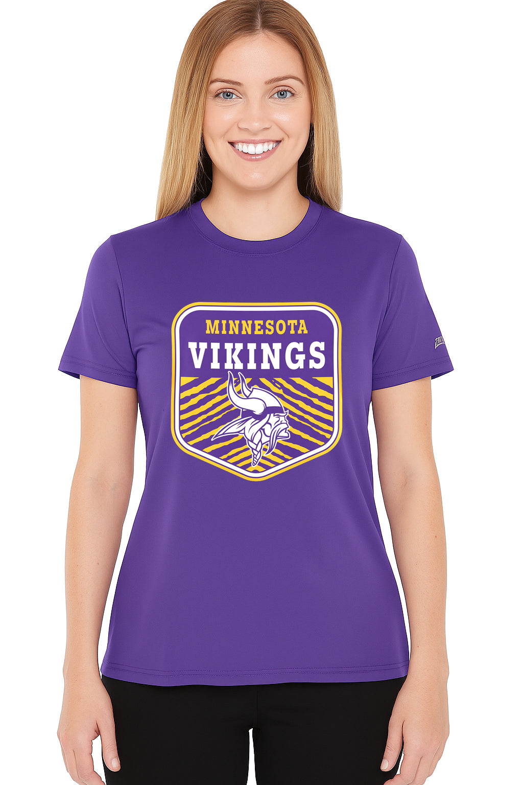 Zubaz NFL Women's Kicker Team Color Short Sleeve T-Shirt, Minnesota Vikings