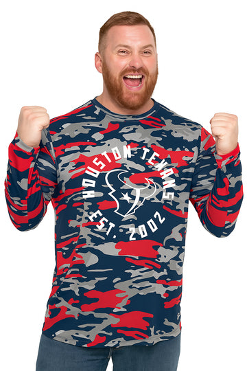 Zubaz NFL Men's Camo Alternate Color with White Circle Logo Long Sleeve T-Shirt, Houston Texans