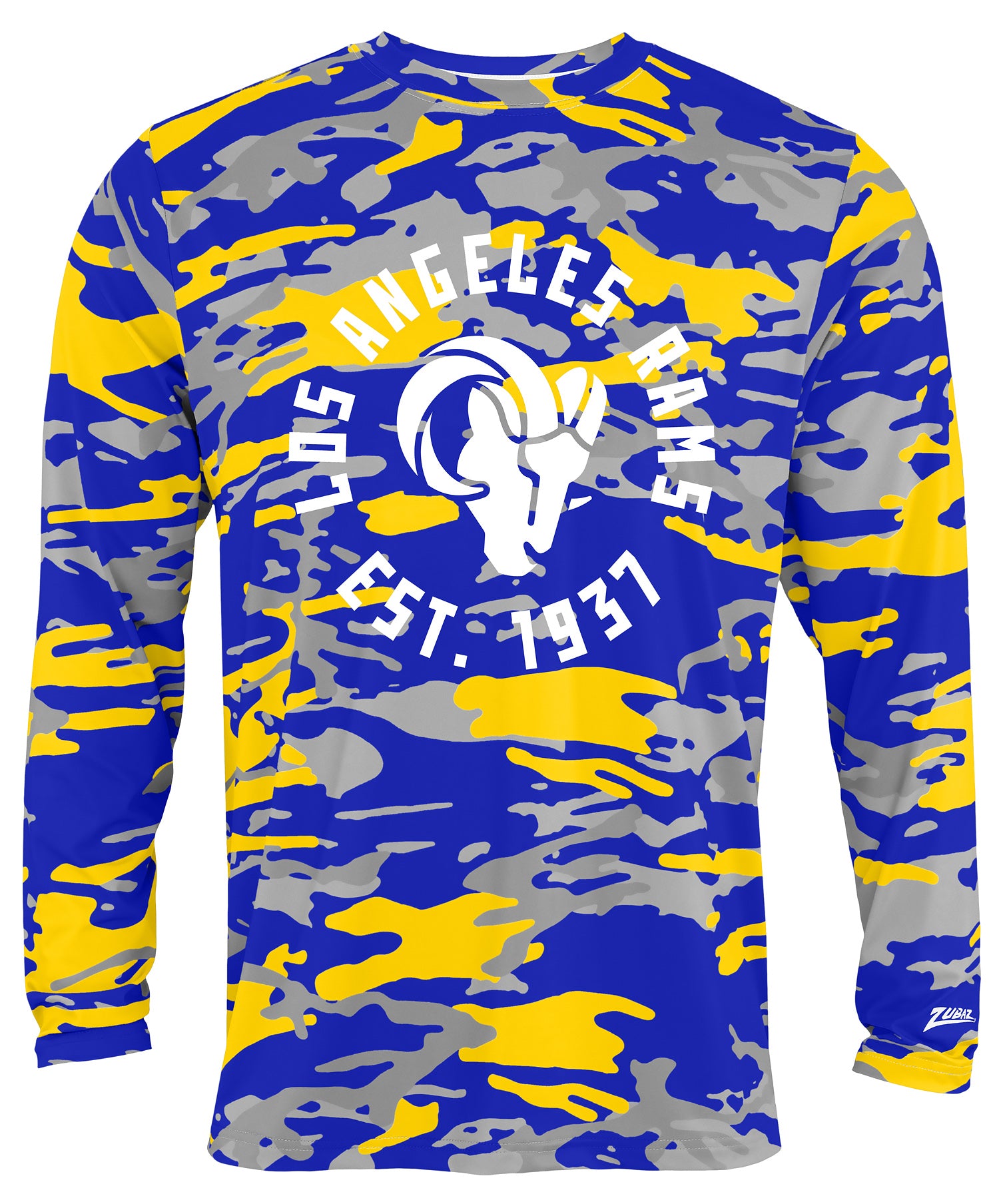 Zubaz NFL Men's Camo Alternate Color with White Circle Logo Long Sleeve T-Shirt, Los Angeles Rams