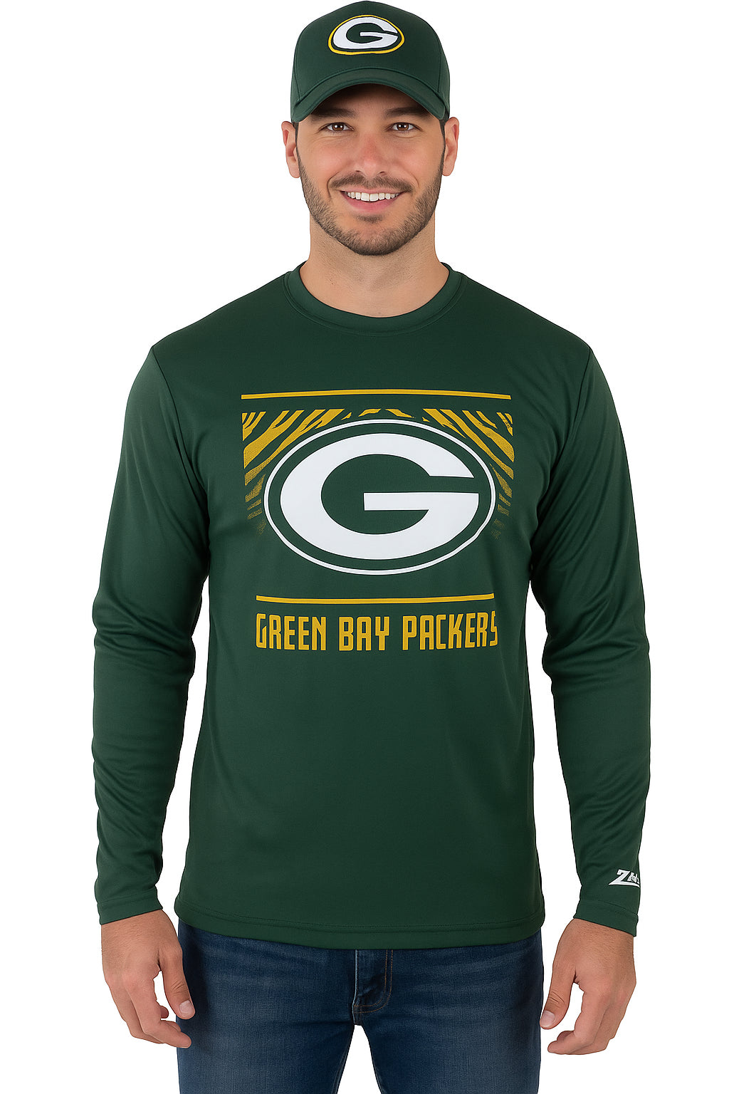 Zubaz NFL Men's Team Color Tunnel Long Sleeve T-Shirt, Green Bay Packe