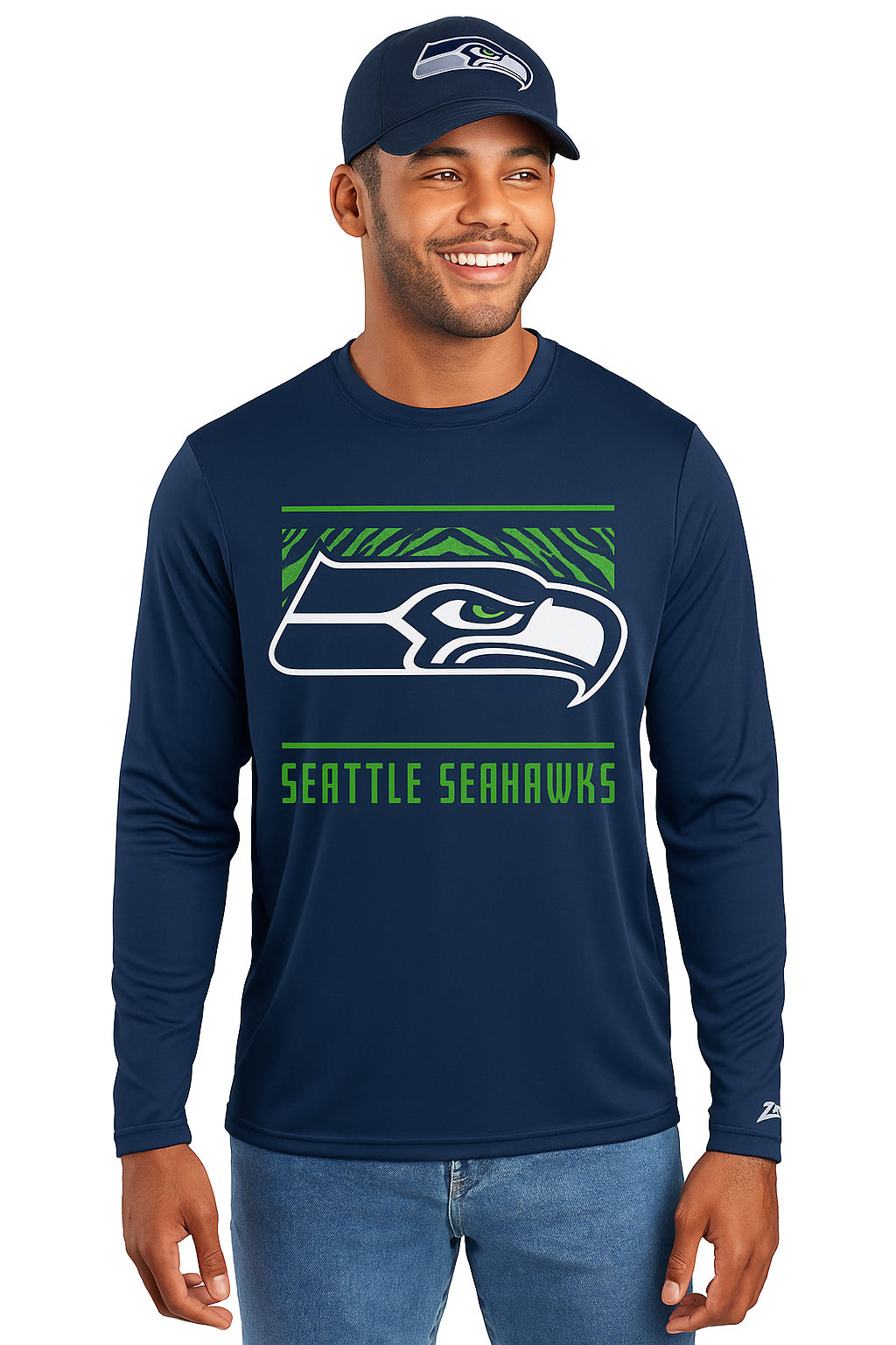 Zubaz NFL Men's Team Color Tunnel Long Sleeve T-Shirt, Seattle Seahawk