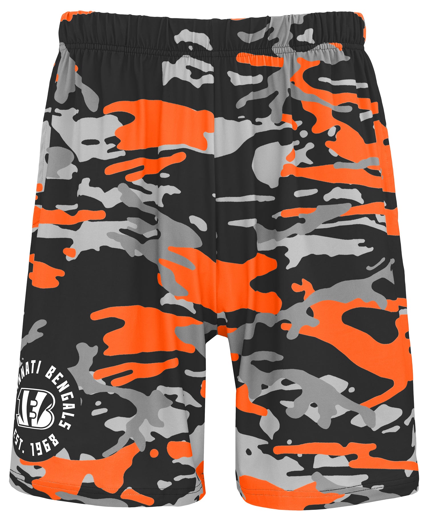 Zubaz NFL Men's 7in Alternate Camo Established Block Text Shorts, Cinc