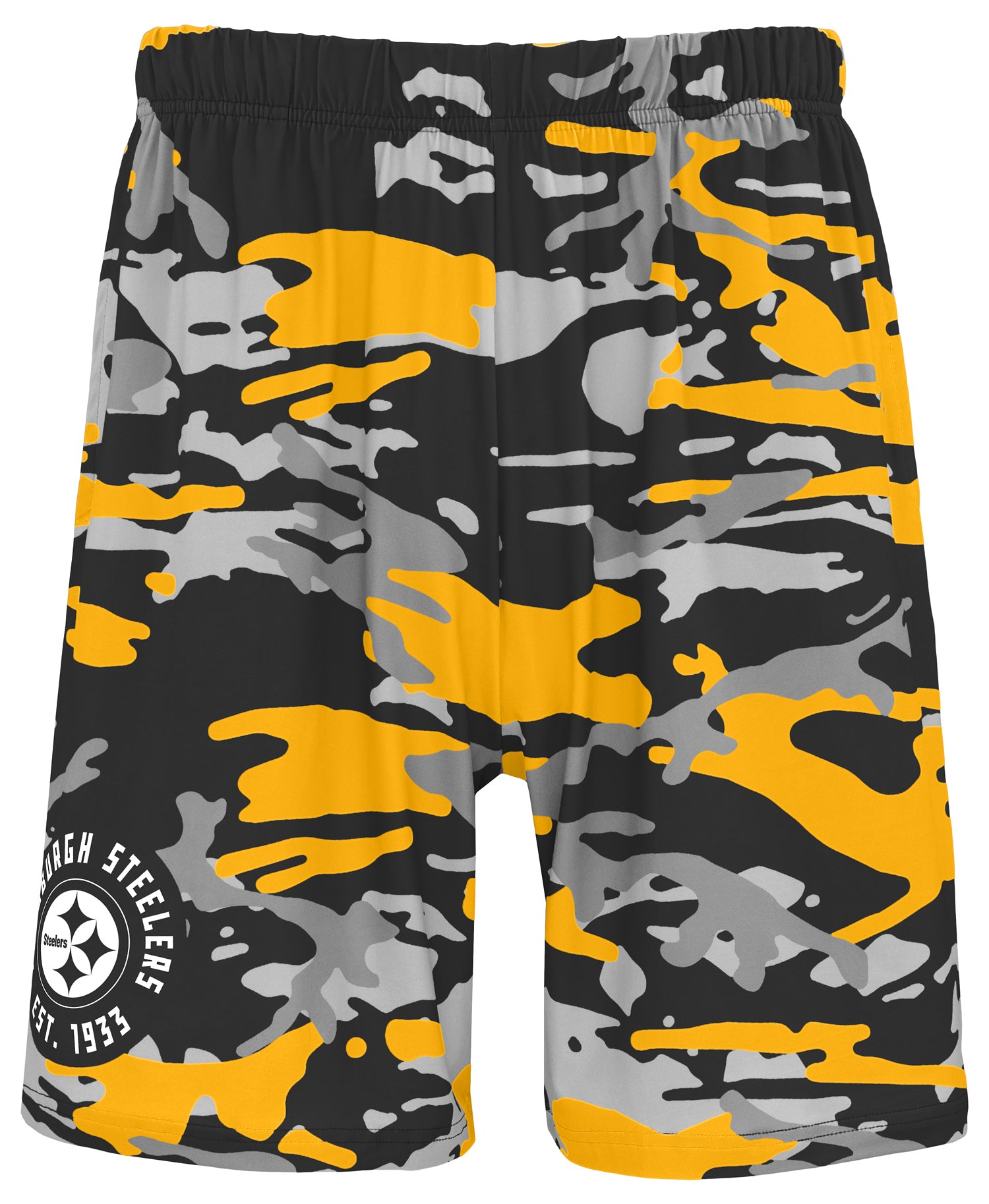 Zubaz NFL Men's 7in Alternate Camo Established Block Text Shorts, Pittsburgh Steelers - Official NFL Steelers Zubaz Apparel (