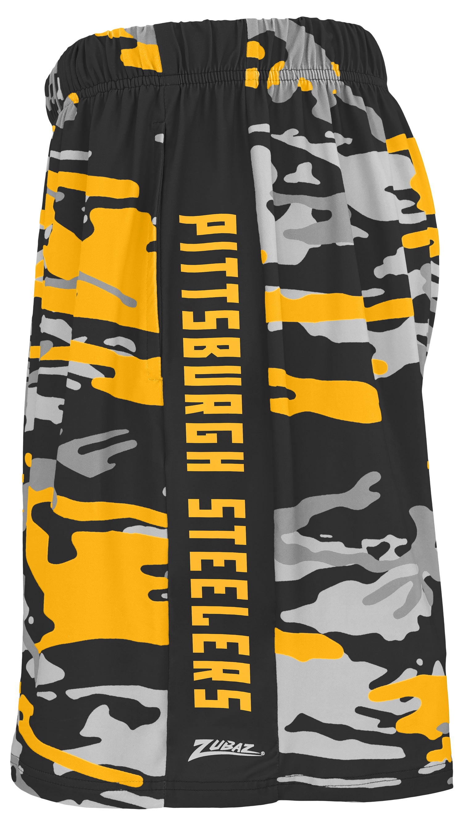 Zubaz NFL Men's 7in Alternate Camo Established Block Text Shorts, Pittsburgh Steelers