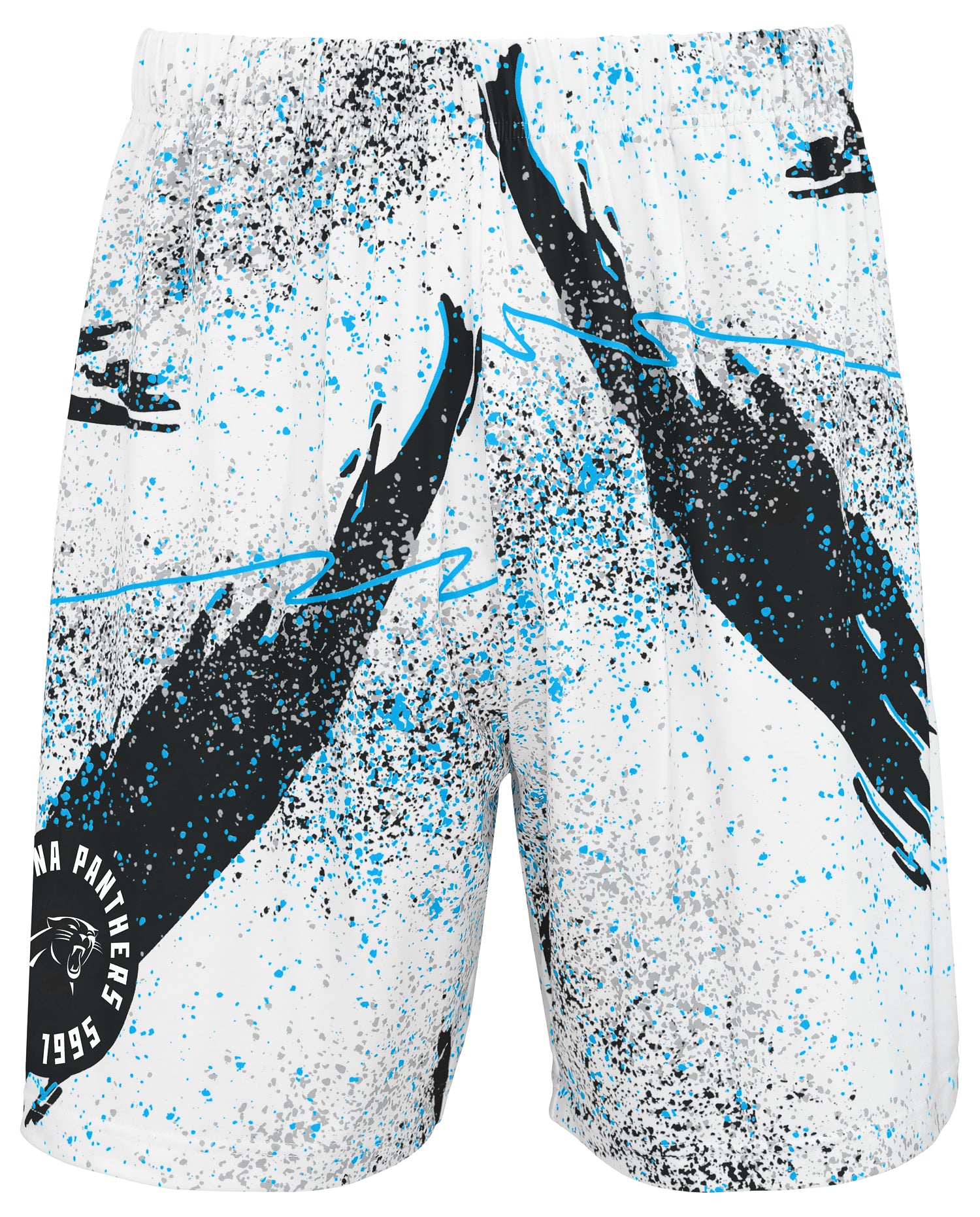 Zubaz NFL Men's 7in Confetti Overtime Block Text Shorts, Carolina Panthers