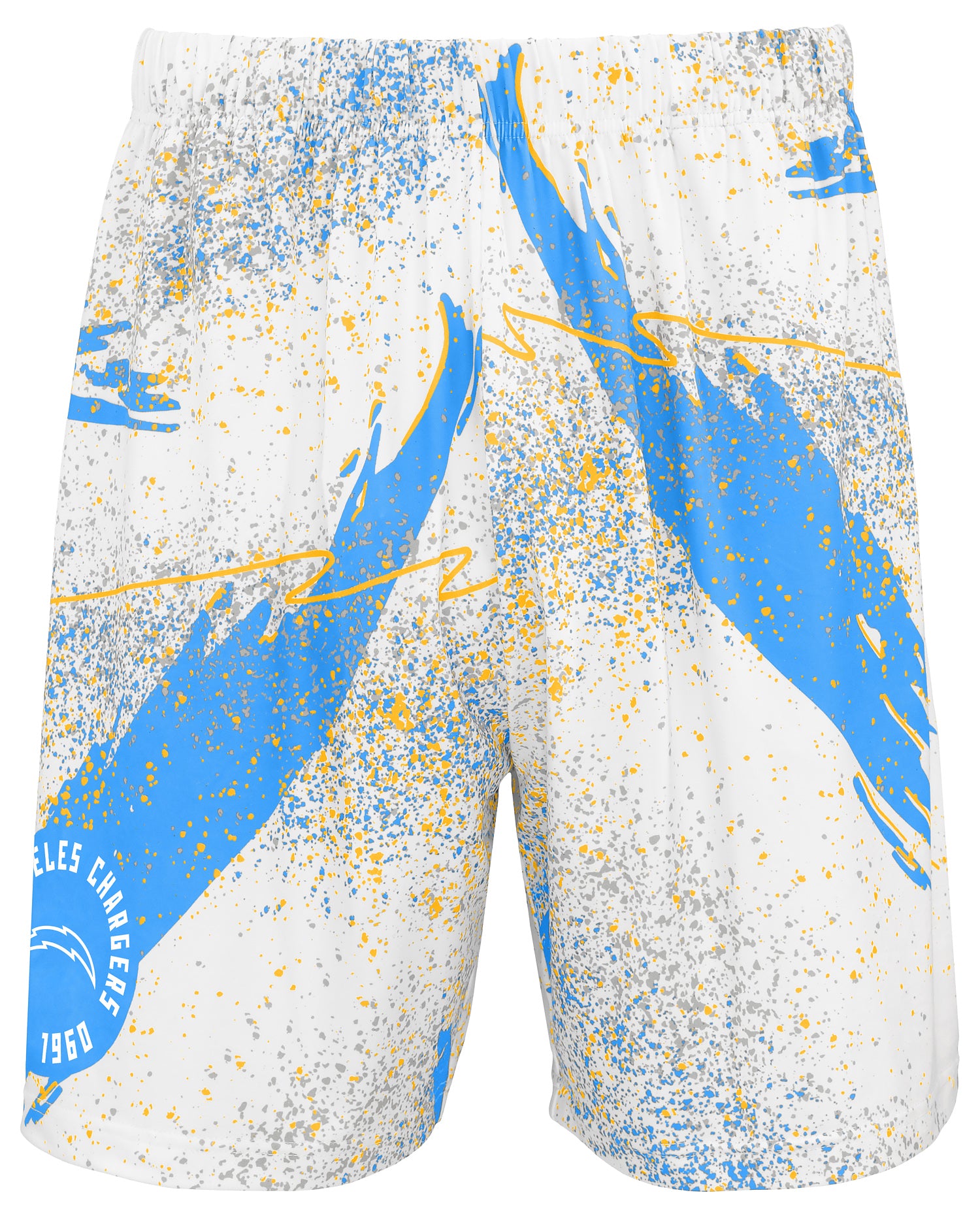 Zubaz NFL Men's 7in Confetti Overtime Block Text Shorts, Los Angeles Chargers