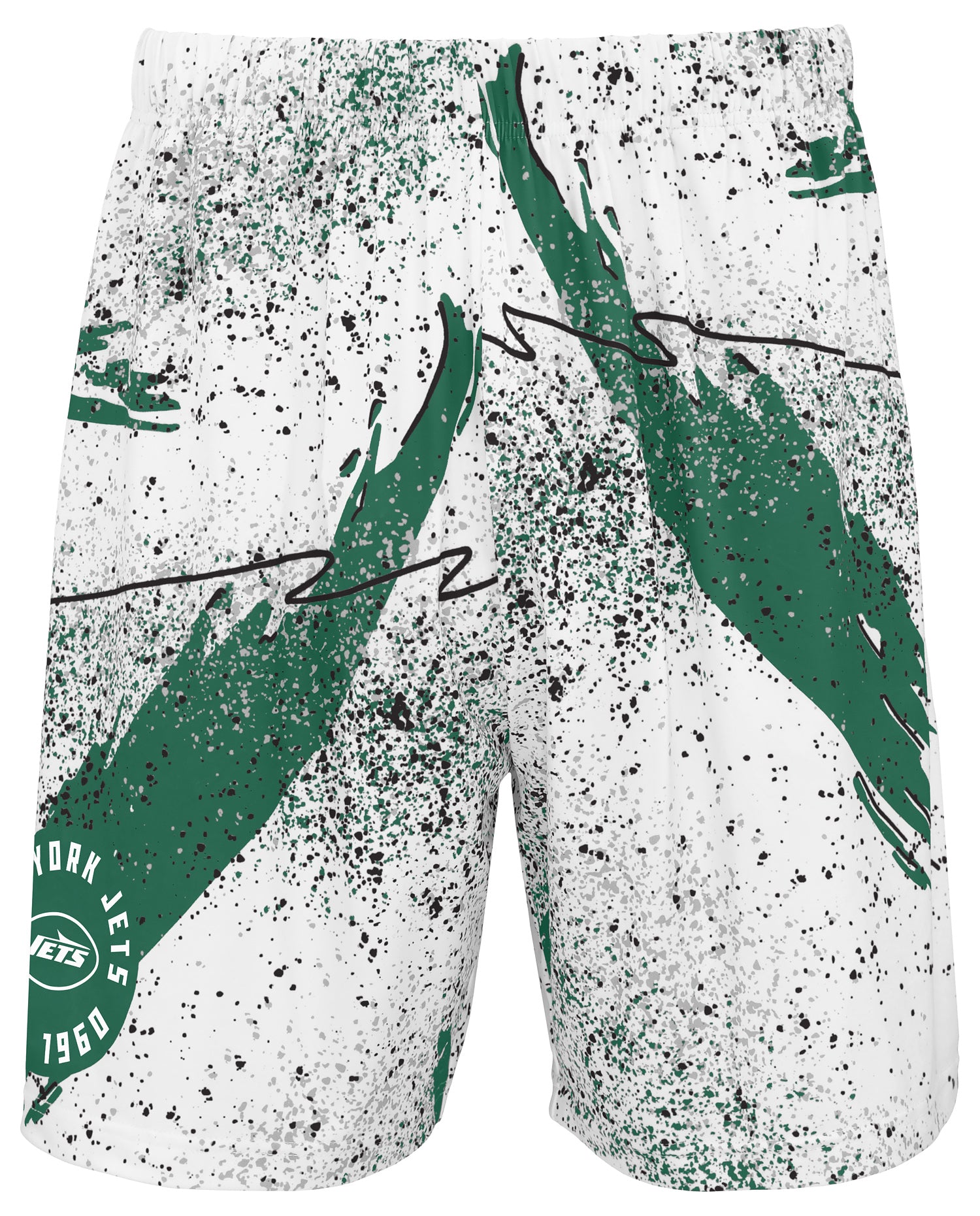 Zubaz NFL Men's 7in Confetti Overtime Block Text Shorts, New York Jets