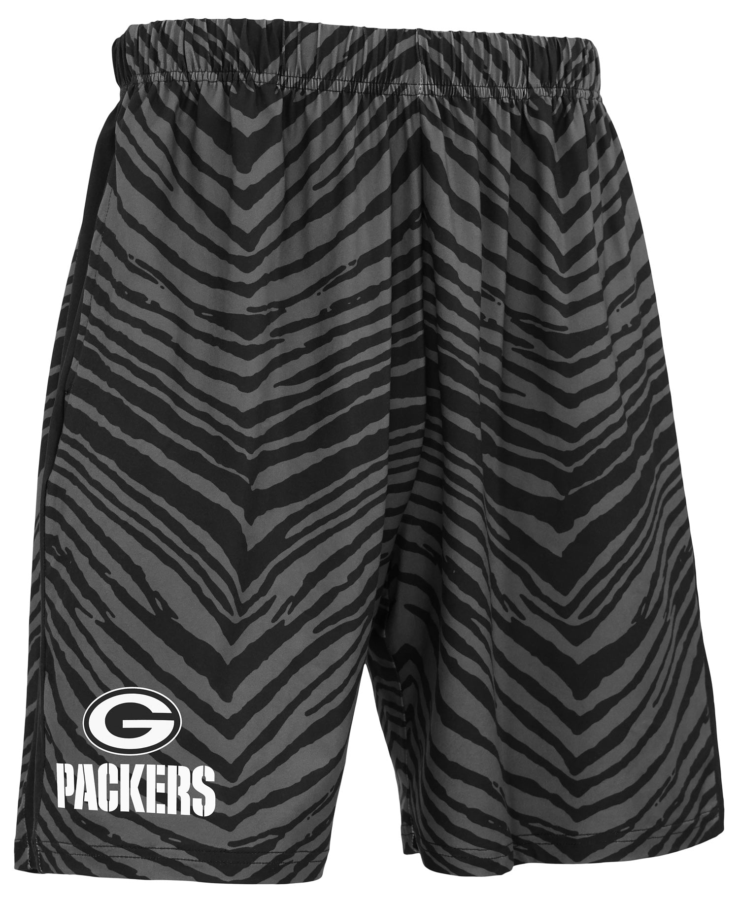 Zubaz NFL Men's 7in Zebra 2 Color Tonal Wordmark Stacked Shorts, Green Bay Packers