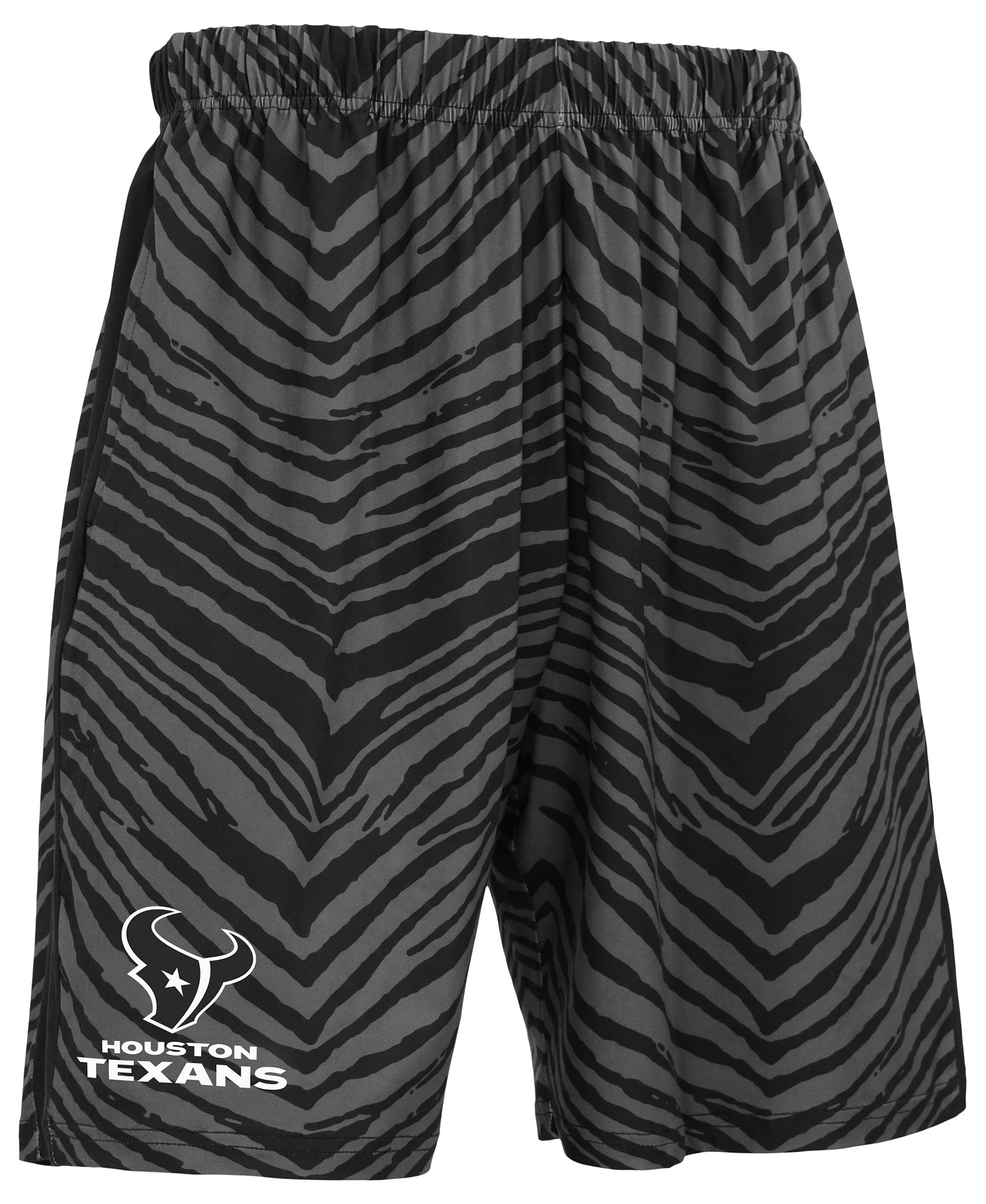 Zubaz NFL Men's 7in Zebra 2 Color Tonal Wordmark Stacked Shorts, Houston Texans