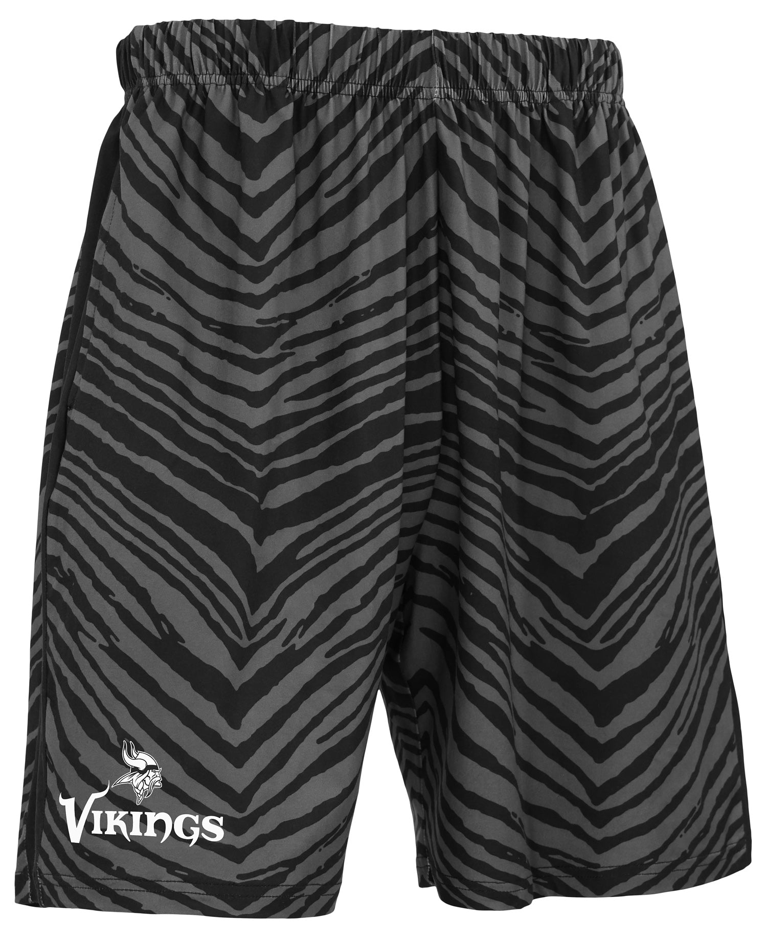 Zubaz NFL Men's 7in Zebra 2 Color Tonal Wordmark Stacked Shorts, Minnesota Vikings