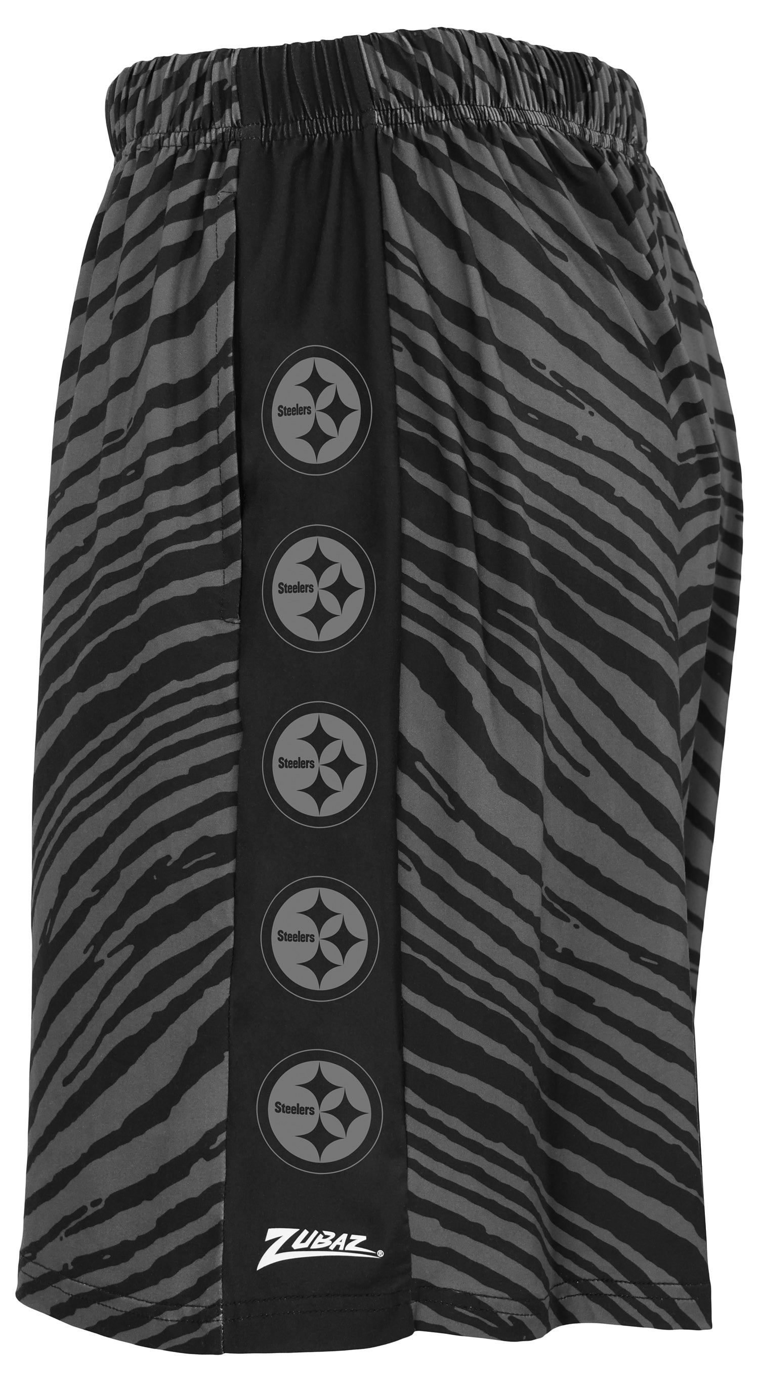 Zubaz NFL Men's 7in Zebra 2 Color Tonal Wordmark Stacked Shorts, Pittsburgh Steelers
