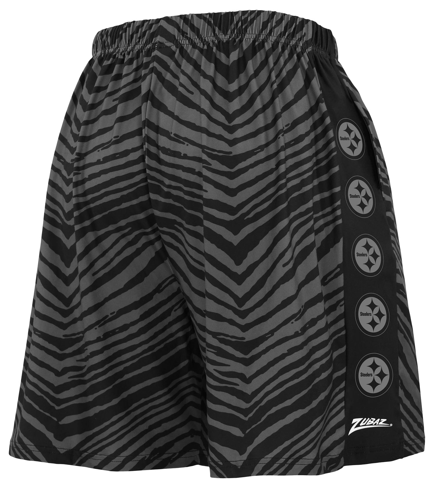 Zubaz NFL Men's 7in Zebra 2 Color Tonal Wordmark Stacked Shorts, Pittsburgh Steelers