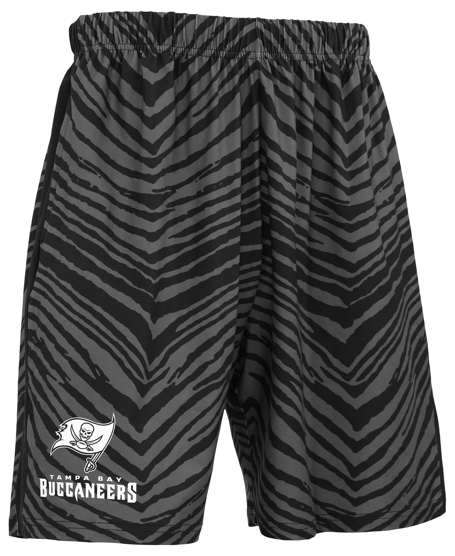 Zubaz NFL Men's 7in Zebra 2 Color Tonal Wordmark Stacked Shorts, Tampa Bay Buccaneers