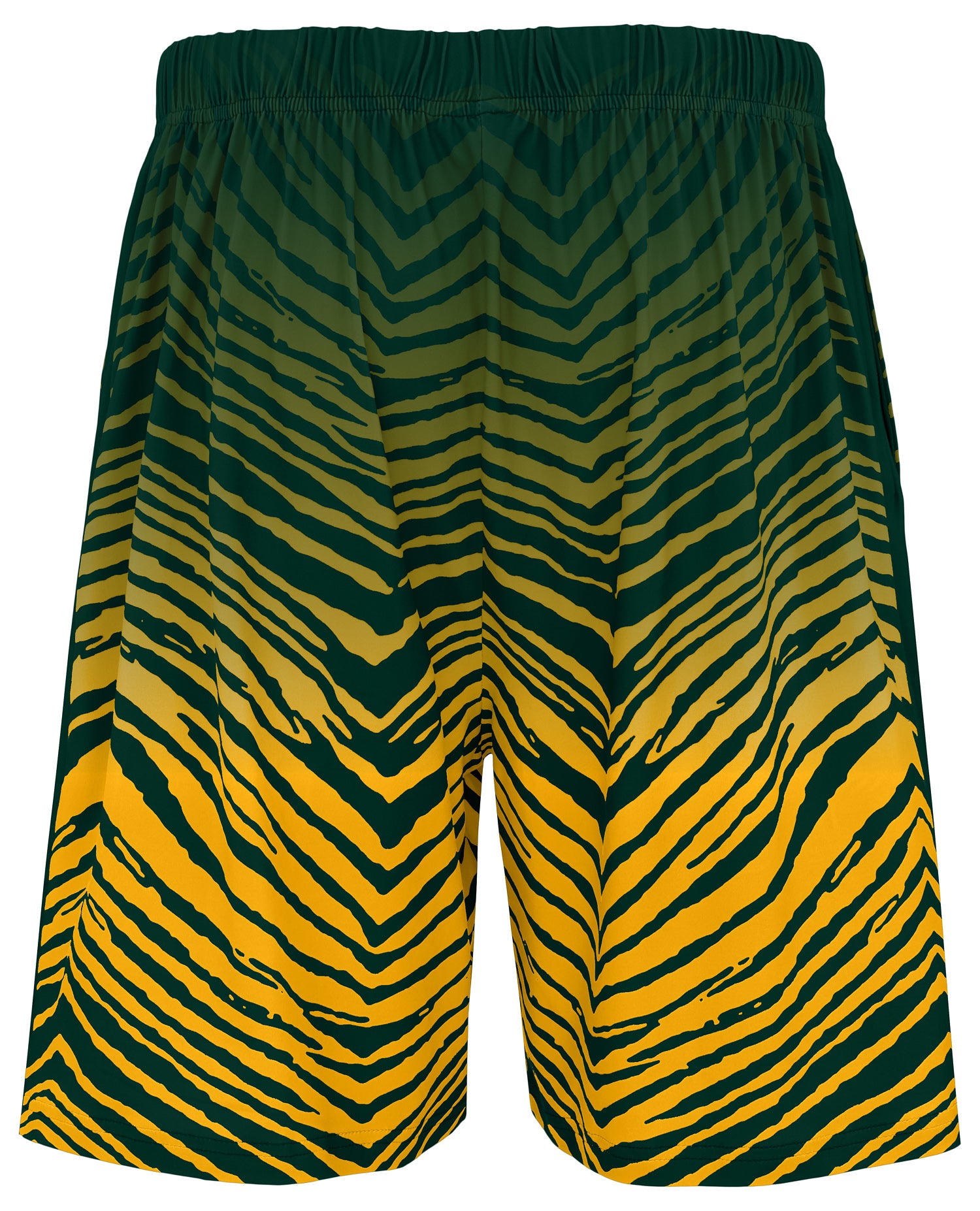 Zubaz NFL Men's 7in Fade Primary Stacked Text Shorts, Green Bay Packers