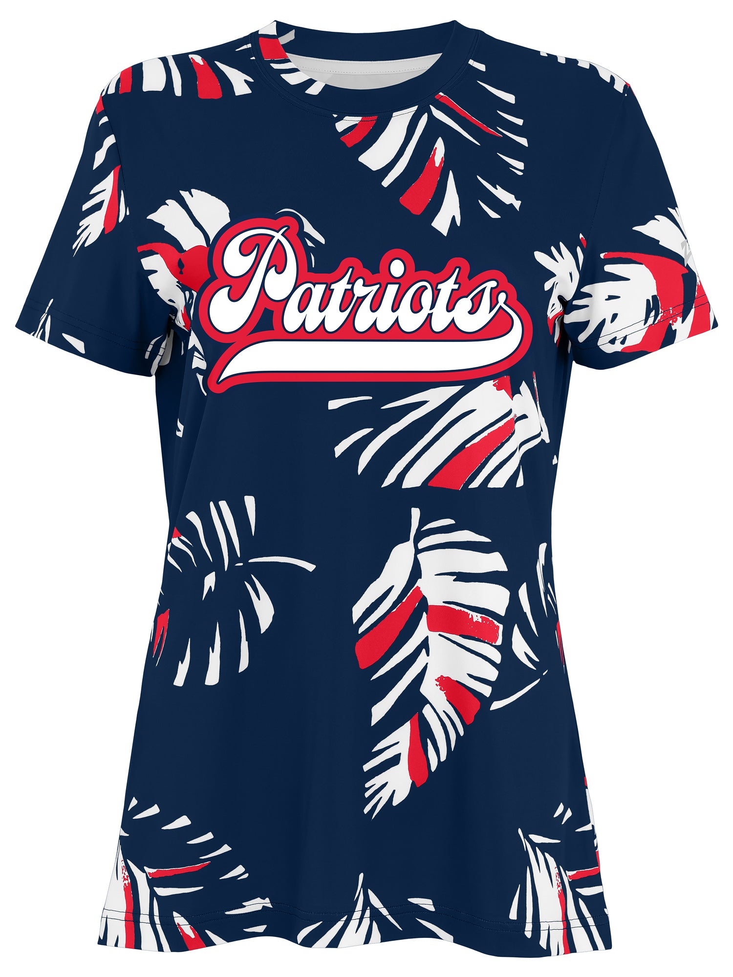Zubaz NFL Womens Leaf Team Color Script Short Sleeve T-Shirt, New England Patriots