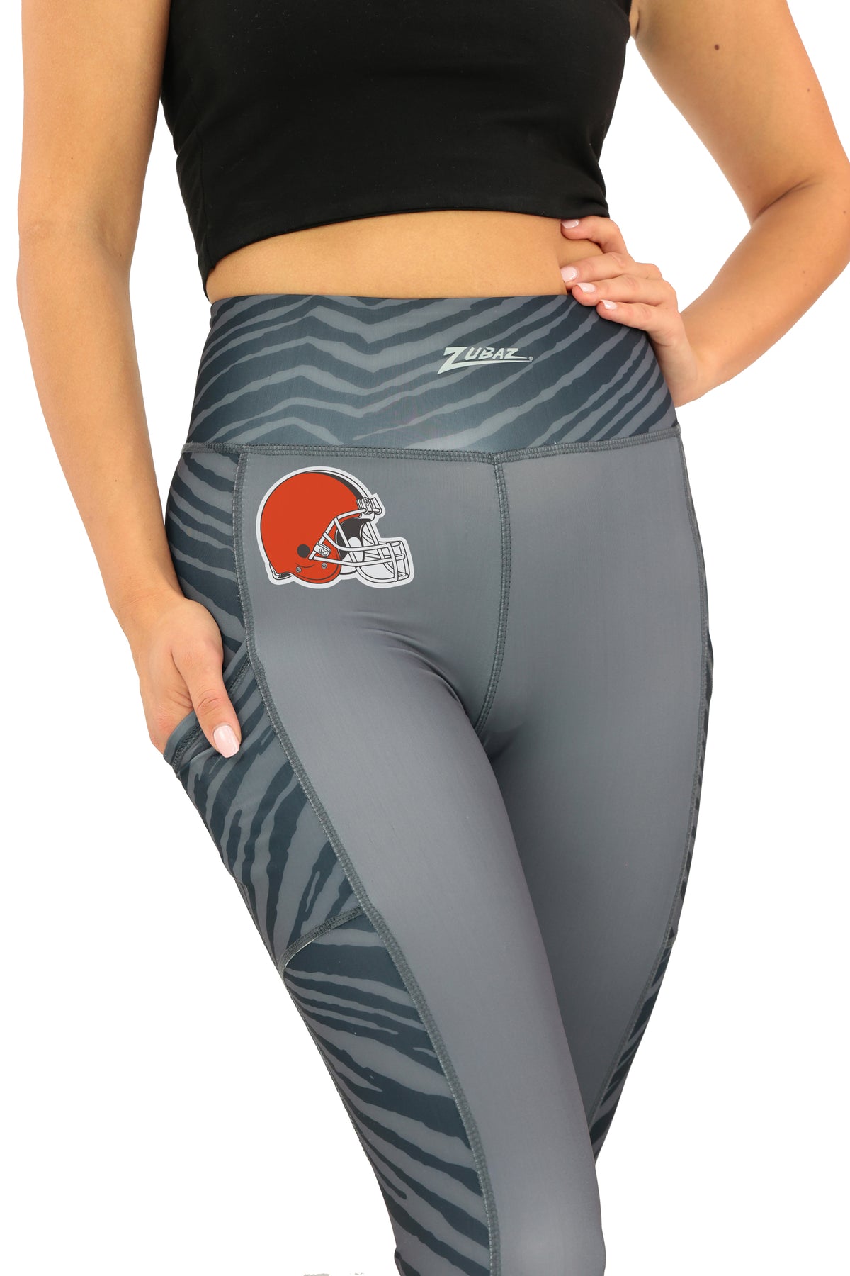 Zubaz NFL Women's Elevated Zebra Tonal Leggings, Cleveland Browns - Official NFL Browns Zubaz Apparel (12 of 14)