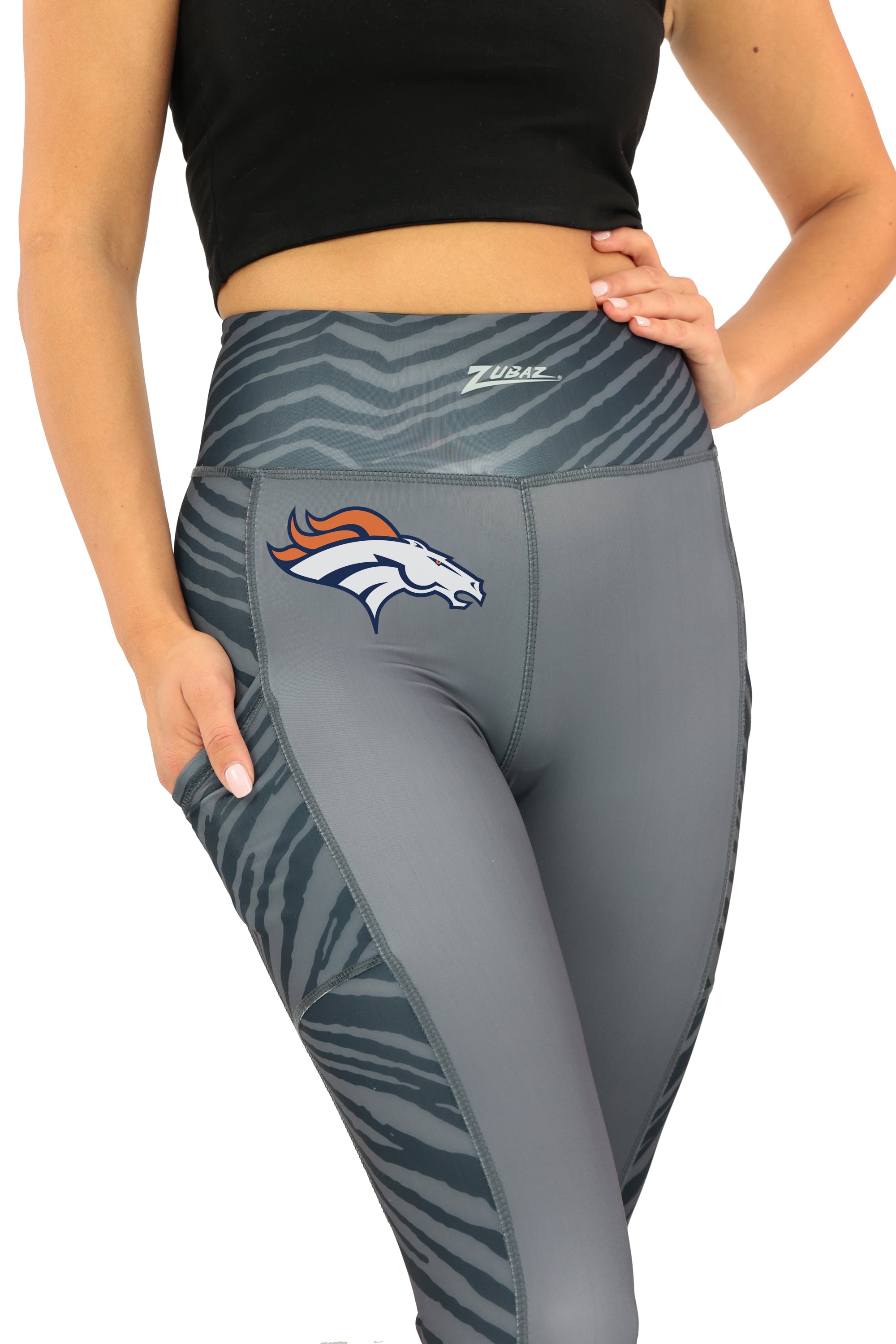 Zubaz NFL Women's Elevated Zebra Tonal Leggings, Denver Broncos