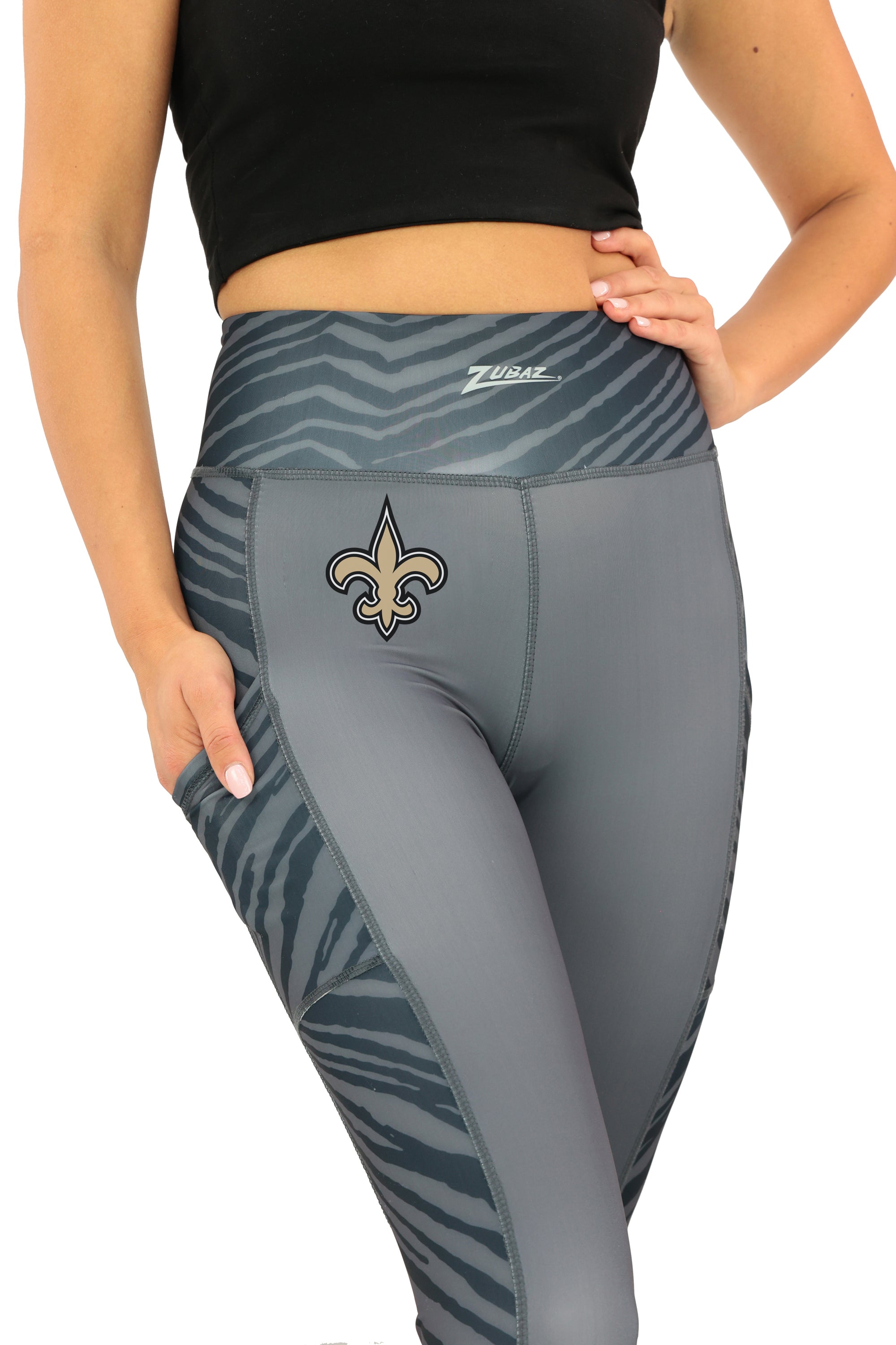 Zubaz NFL Women's Elevated Zebra Tonal Leggings, New Orleans Saints
