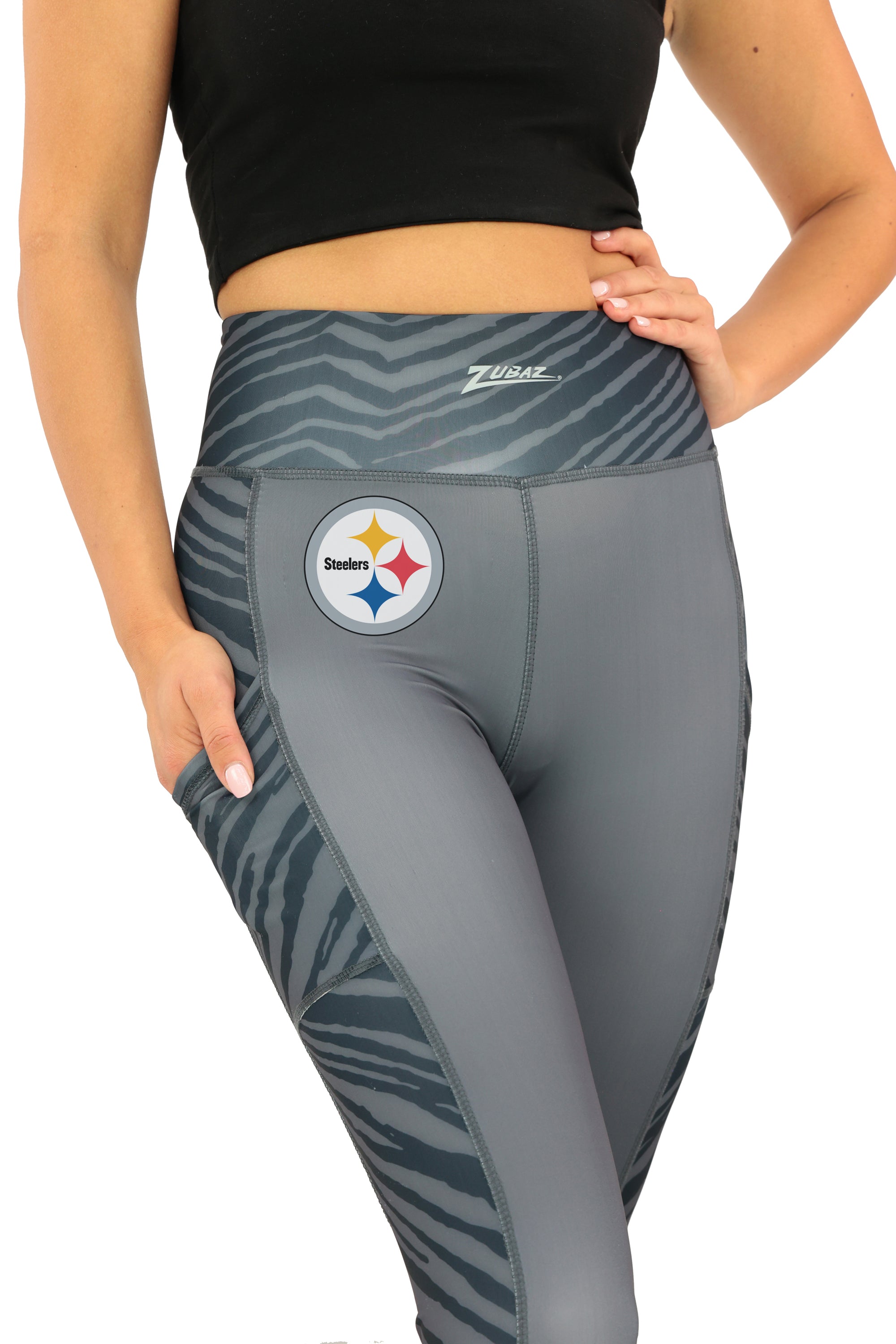 Zubaz NFL Women's Elevated Zebra Tonal Leggings, Pittsburgh Steelers