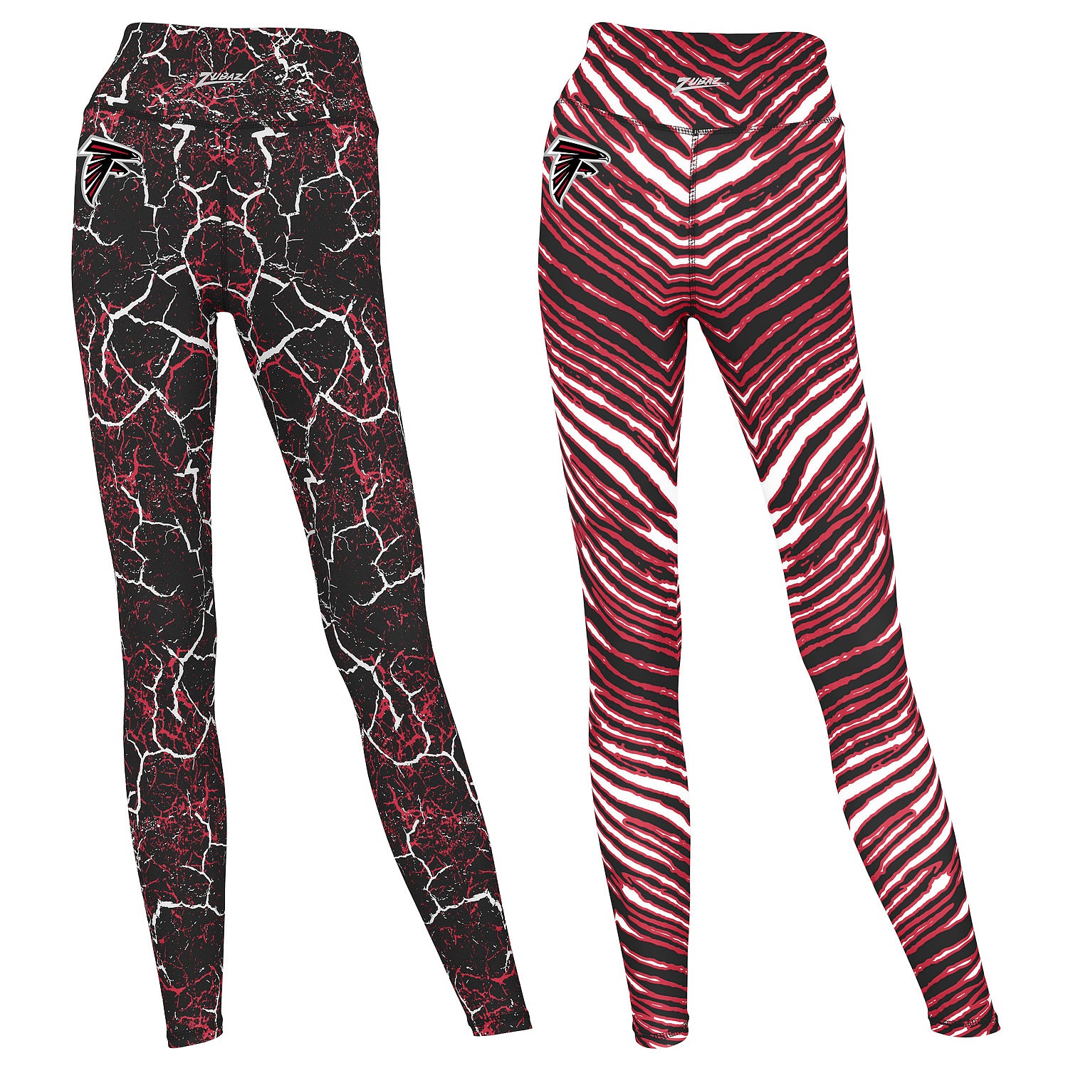 Zubaz NFL Women's 2 Pack Zebra 2 Color And Marble Leggings with Pimary Logo, Atlanta Falcons