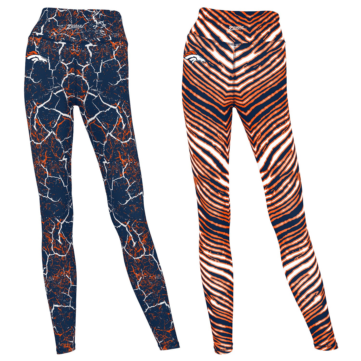 Zubaz NFL Women's 2 Pack Zebra 2 Color And Marble Leggings with Pimary Logo, Denver Broncos