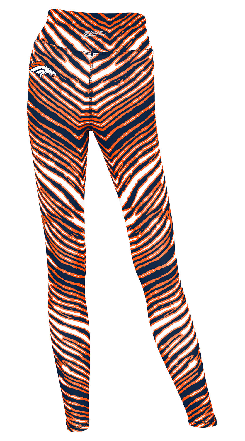 Zubaz NFL Women's 2 Pack Zebra 2 Color And Marble Leggings with Pimary Logo, Denver Broncos
