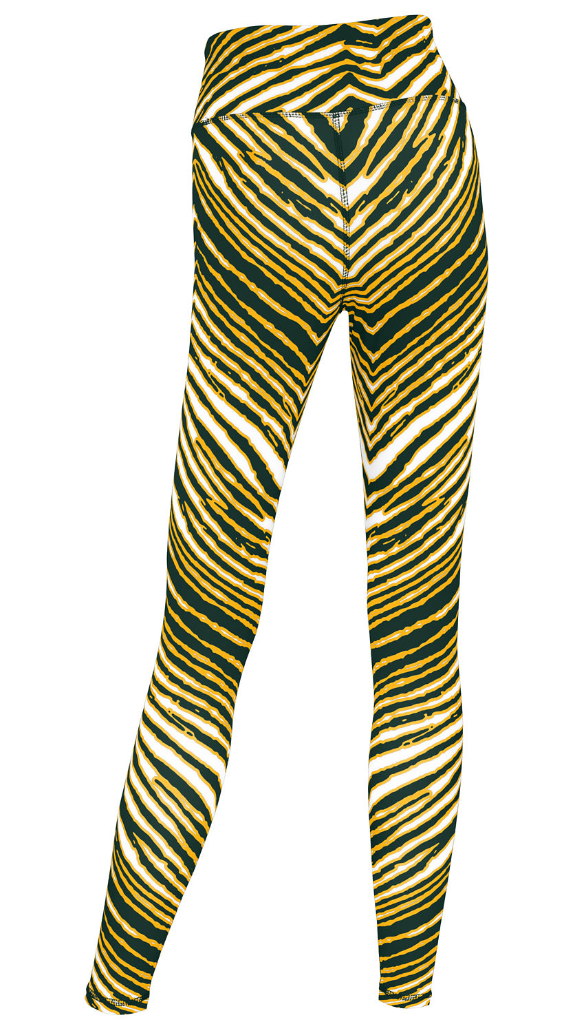 Zubaz NFL Women's 2 Pack Zebra 2 Color And Marble Leggings with Pimary Logo, Green Bay Packers