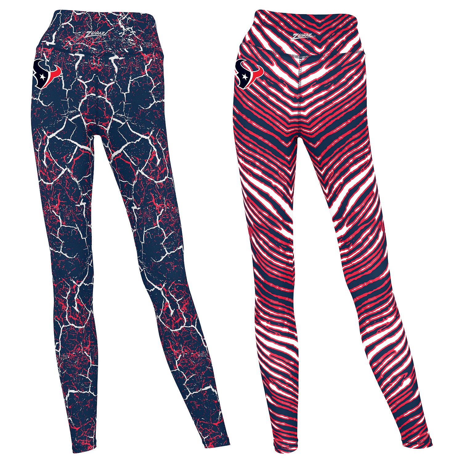 Zubaz NFL Women's 2 Pack Zebra 2 Color And Marble Leggings with Pimary Logo, Houston Texans