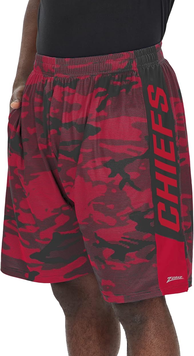 Zubaz 9in Primary Camo Line Shorts Football Team Name And Team Pimary Logo, Kansas City Chiefs