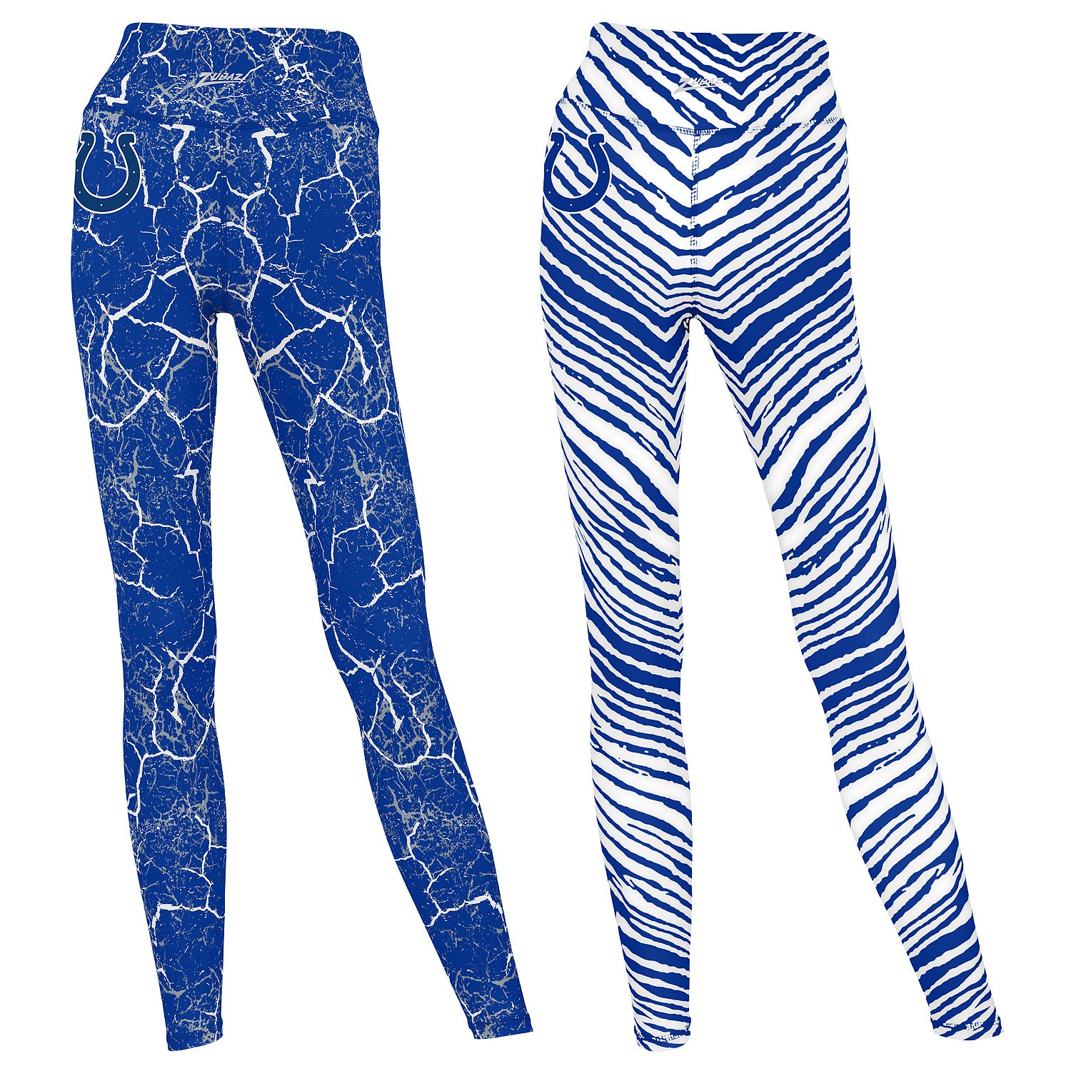 Zubaz NFL Women's 2 Pack Zebra 2 Color And Marble Leggings with Pimary Logo, Indianapolis Colts