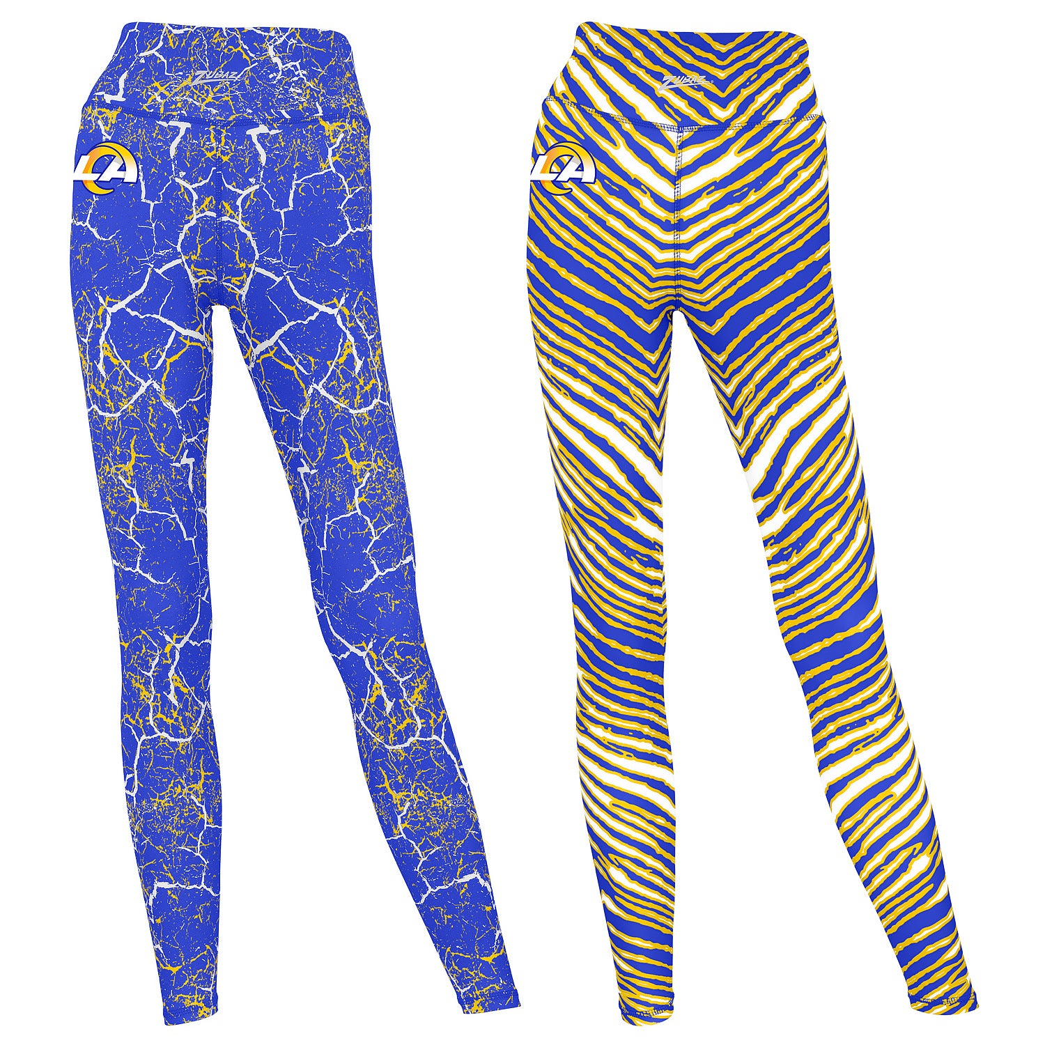 Zubaz NFL Women's 2 Pack Zebra 2 Color And Marble Leggings with Pimary Logo, Los Angeles Rams - Official NFL Rams Zubaz Appar