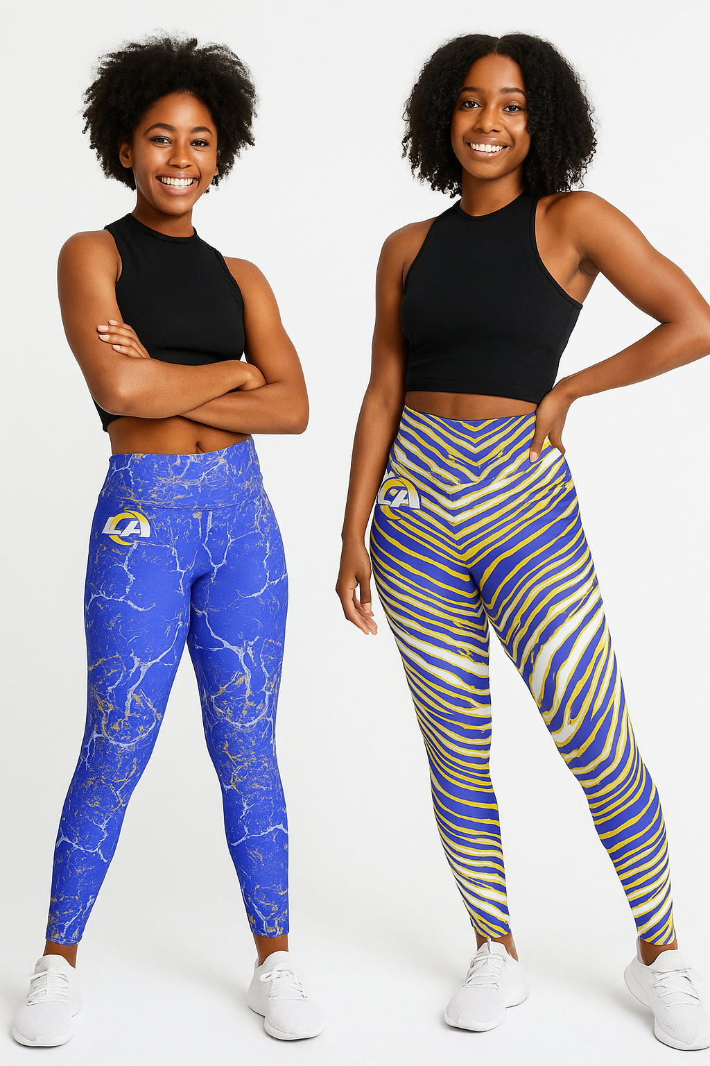 Zubaz NFL Women's 2 Pack Zebra 2 Color And Marble Leggings with Pimary Logo, Los Angeles Rams - Official NFL Rams Zubaz Appar