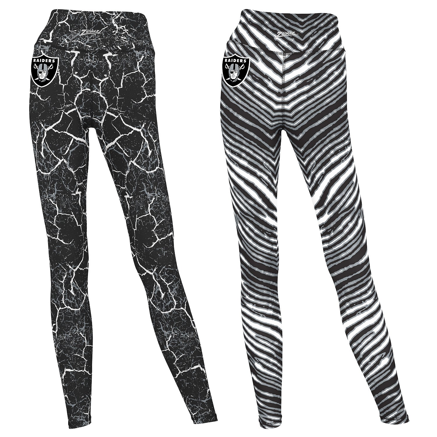 Zubaz NFL Women's 2 Pack Zebra 2 Color And Marble Leggings with Pimary Logo, Las Vegas Raiders - Official NFL Raiders Zubaz A