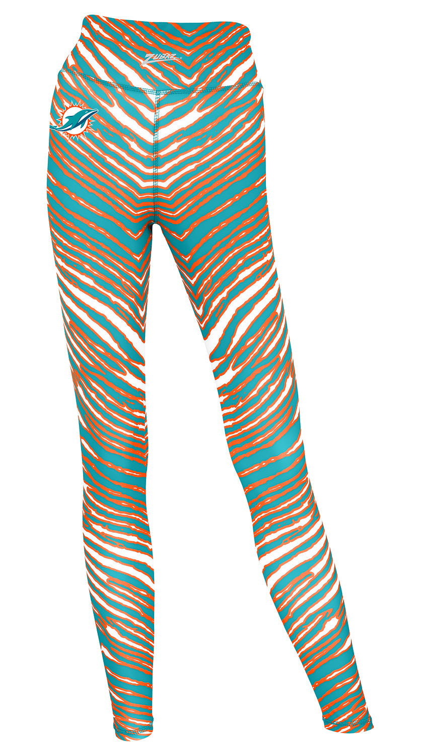 Zubaz NFL Women's 2 Pack Zebra 2 Color And Marble Leggings with Pimary Logo, Miami Dolphins