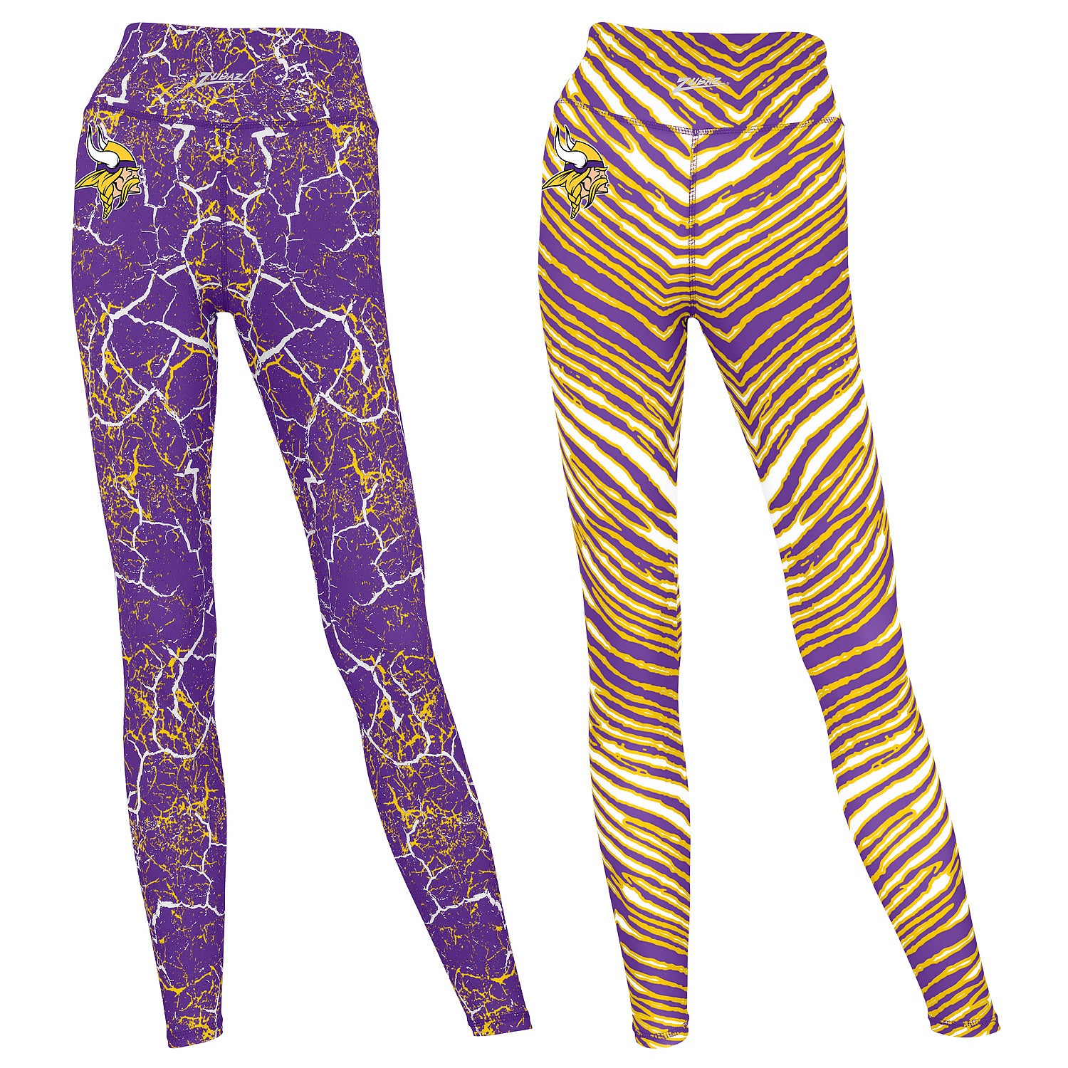 Zubaz NFL Women's 2 Pack Zebra 2 Color And Marble Leggings with Pimary Logo, Minnesota Vikings