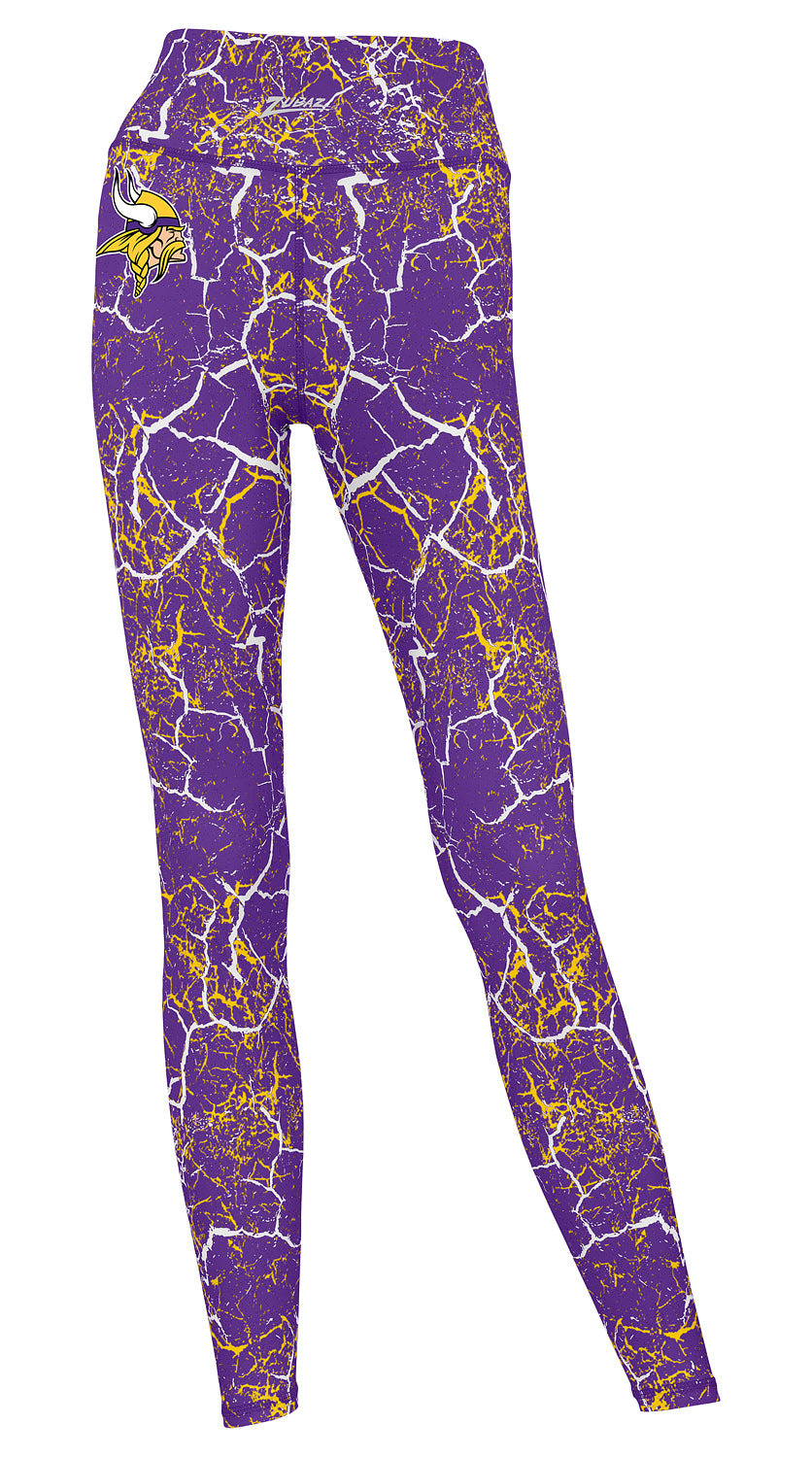 Zubaz NFL Women's 2 Pack Zebra 2 Color And Marble Leggings with Pimary Logo, Minnesota Vikings