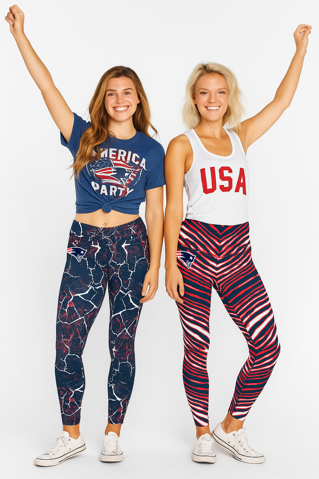 Zubaz NFL Women's 2 Pack Zebra 2 Color And Marble Leggings with Pimary Logo, New England Patriots - Official NFL Patriots Zub