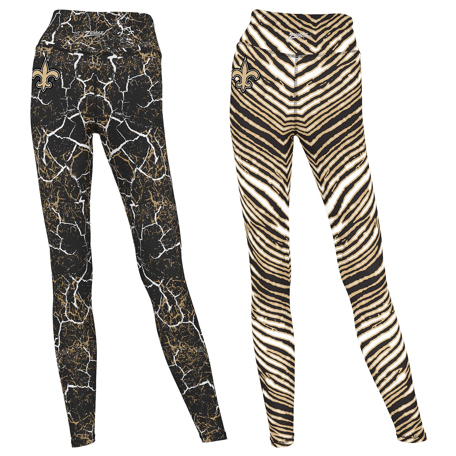 Zubaz NFL Women's 2 Pack Zebra 2 Color And Marble Leggings with Pimary Logo, New Orleans Saints