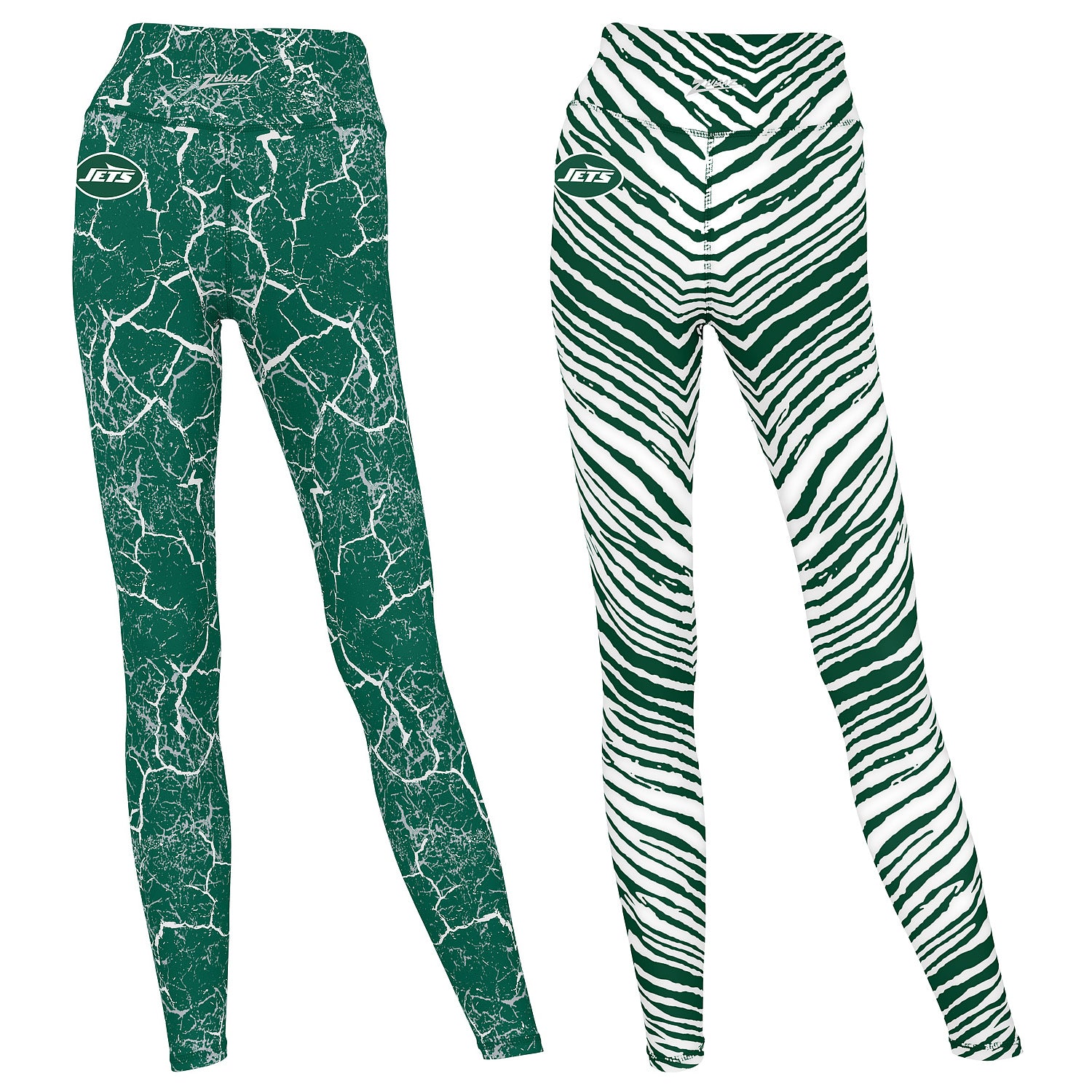 Zubaz NFL Women's 2 Pack Zebra 2 Color And Marble Leggings with Pimary Logo, New York Jets