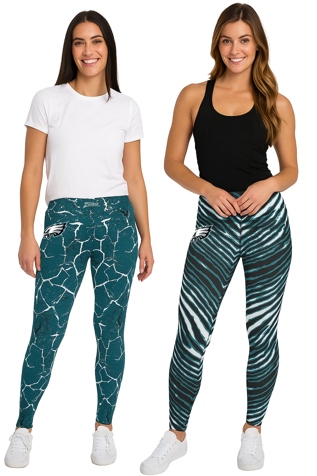 Zubaz NFL Women's 2 Pack Zebra 2 Color And Marble Leggings with Pimary Logo, Philadelphia Eagles