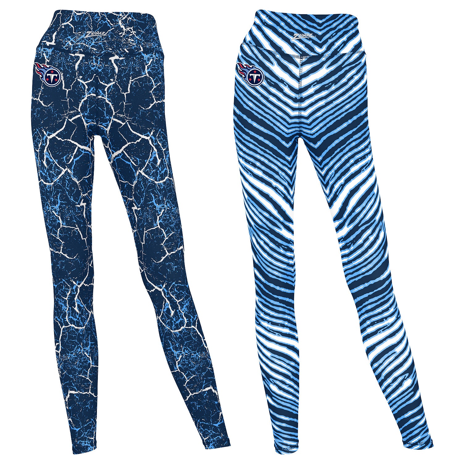 Zubaz NFL Women's 2 Pack Zebra 2 Color And Marble Leggings with Pimary Logo, Tennessee Titans