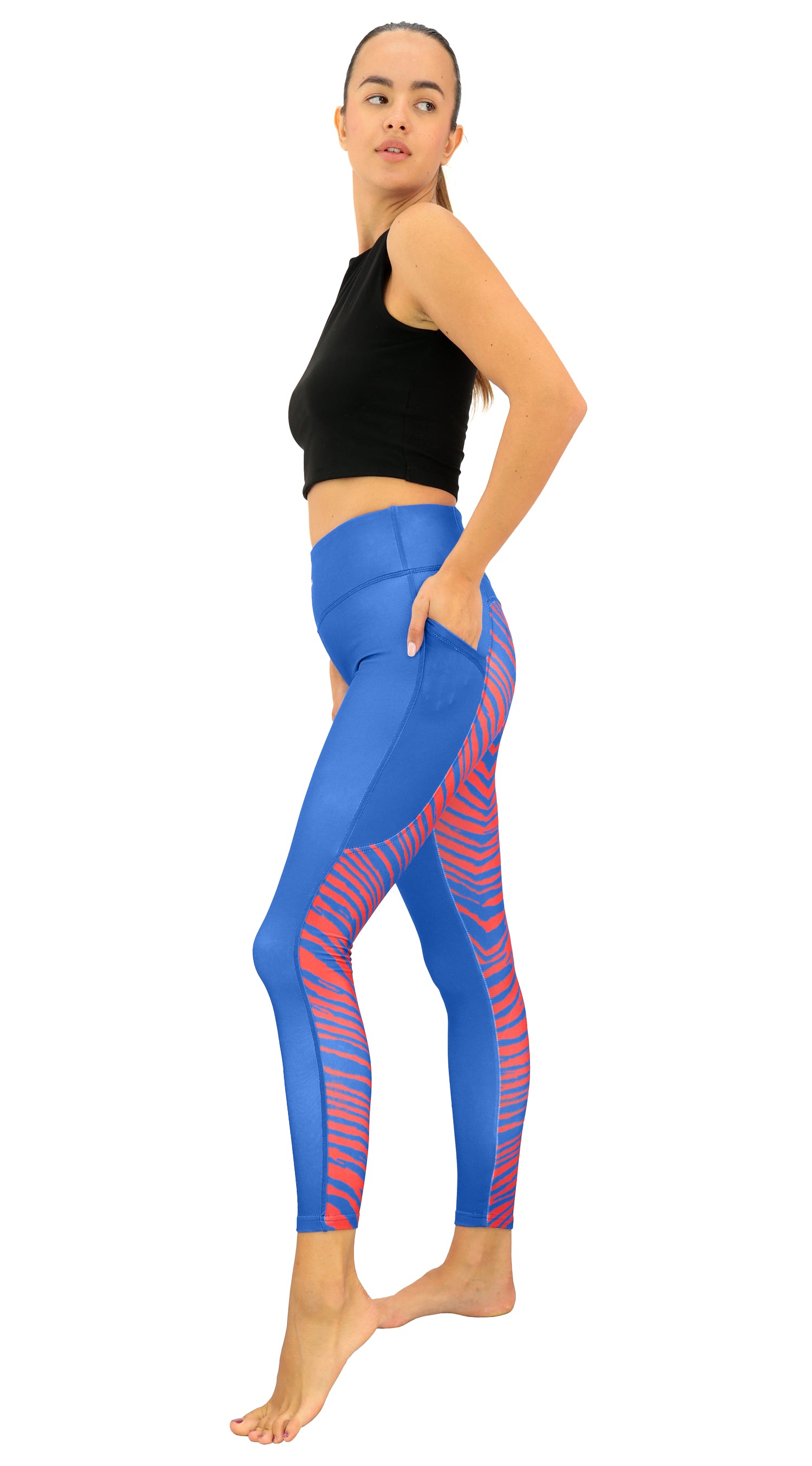 Zubaz NFL Women's 2 Color Zebra Fleece Lined Leggings, Buffalo Bills