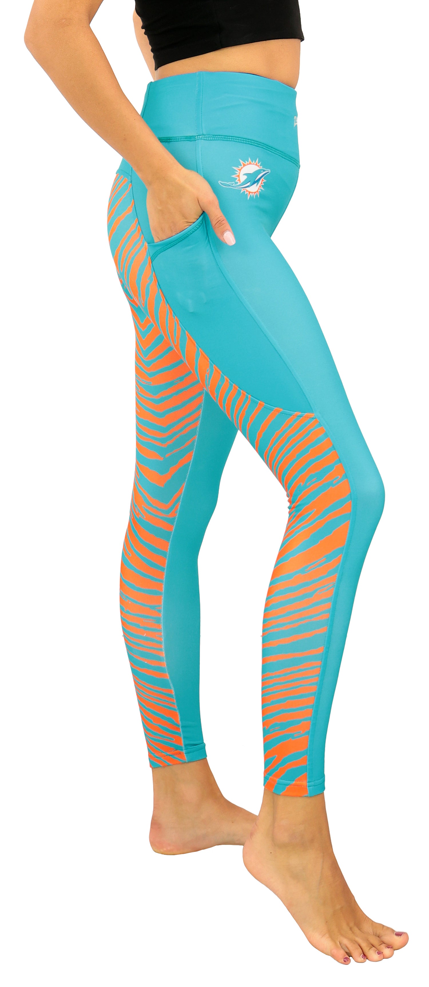 Zubaz NFL Women's 2 Color Zebra Fleece Lined Leggings, Miami Dolphins - Official NFL Dolphins Zubaz Apparel (3 of 6)