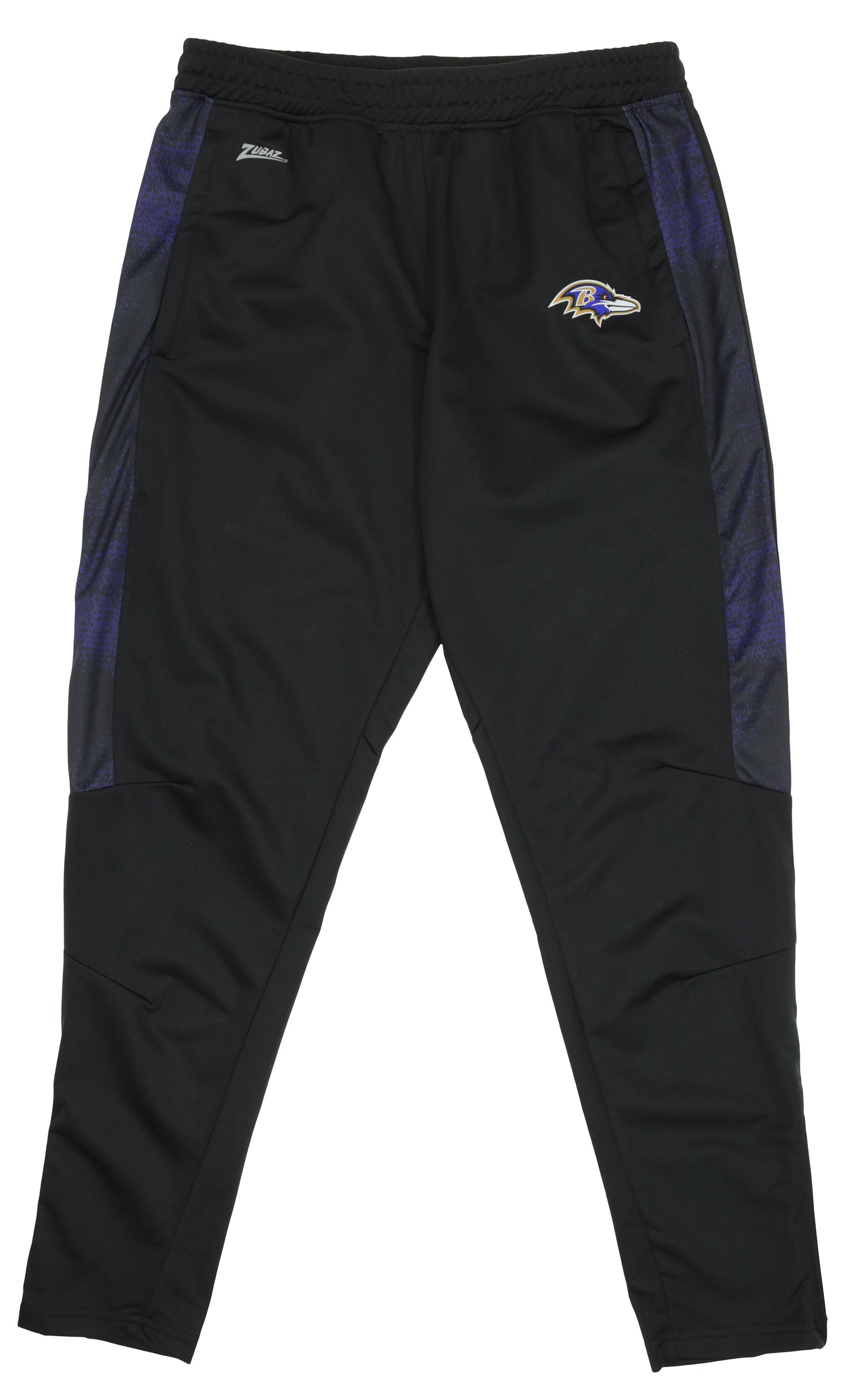 Zubaz NFL Mens Baltimore Ravens Solid Black Track Pants w/ Static Half Side Panels