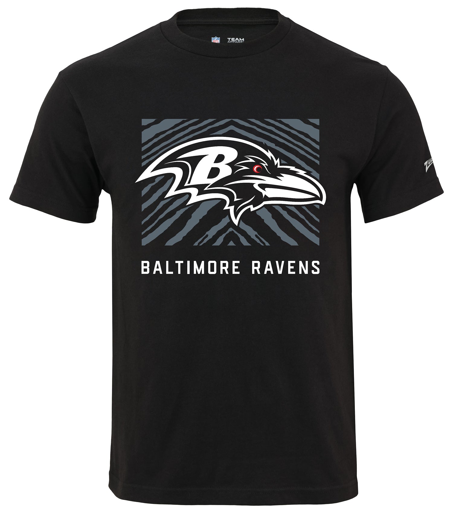 Zubaz NFL Unisex Cotton Heavyweight Short Sleeve T-shirt Black With Grey Tonal Zebra Square Logo for Men and Women, Baltimore