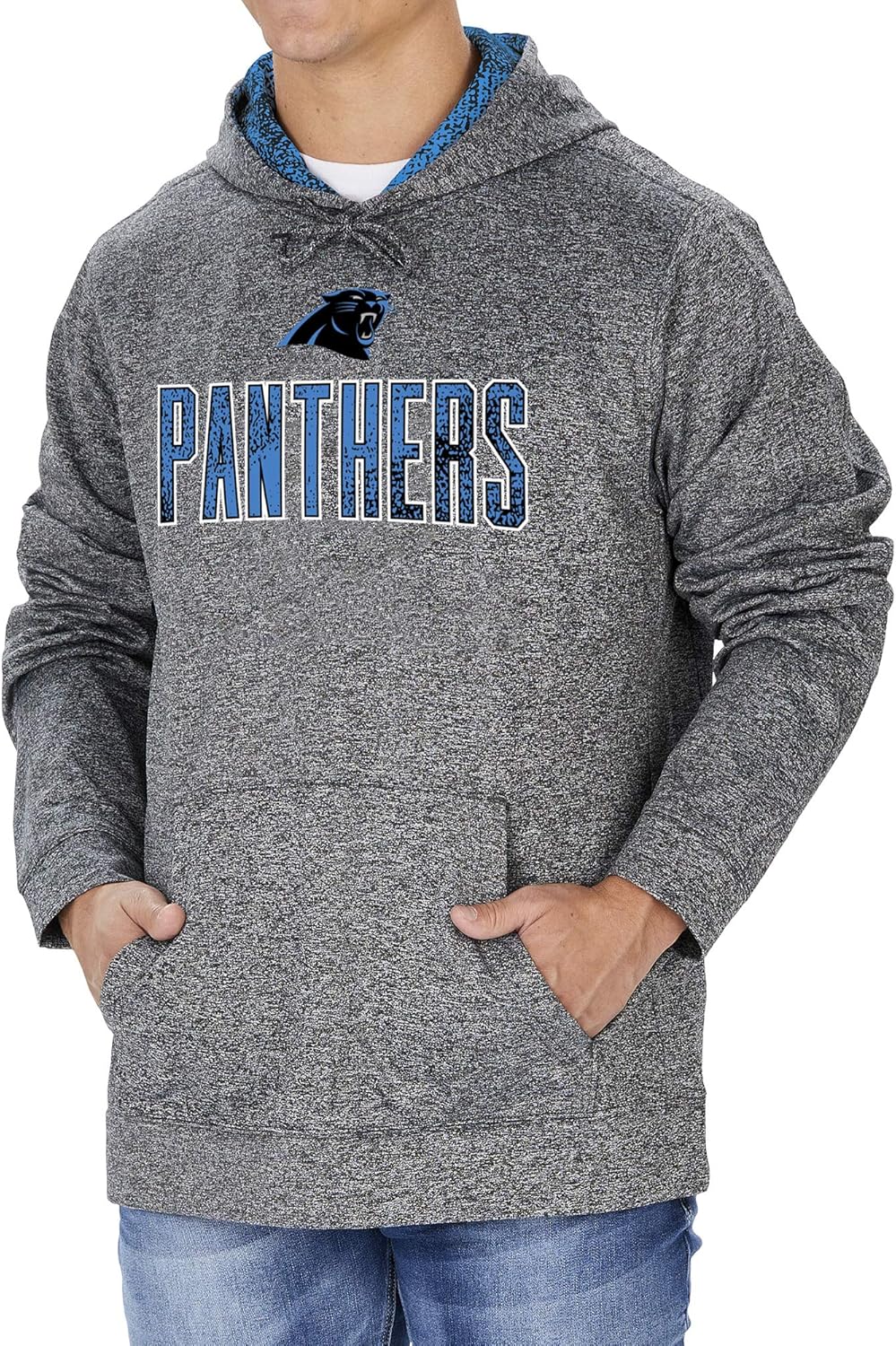 Zubaz NFL Mens Carolina Panthers Heather Gray Hood w/ TC Static Hood Liner & Graphic