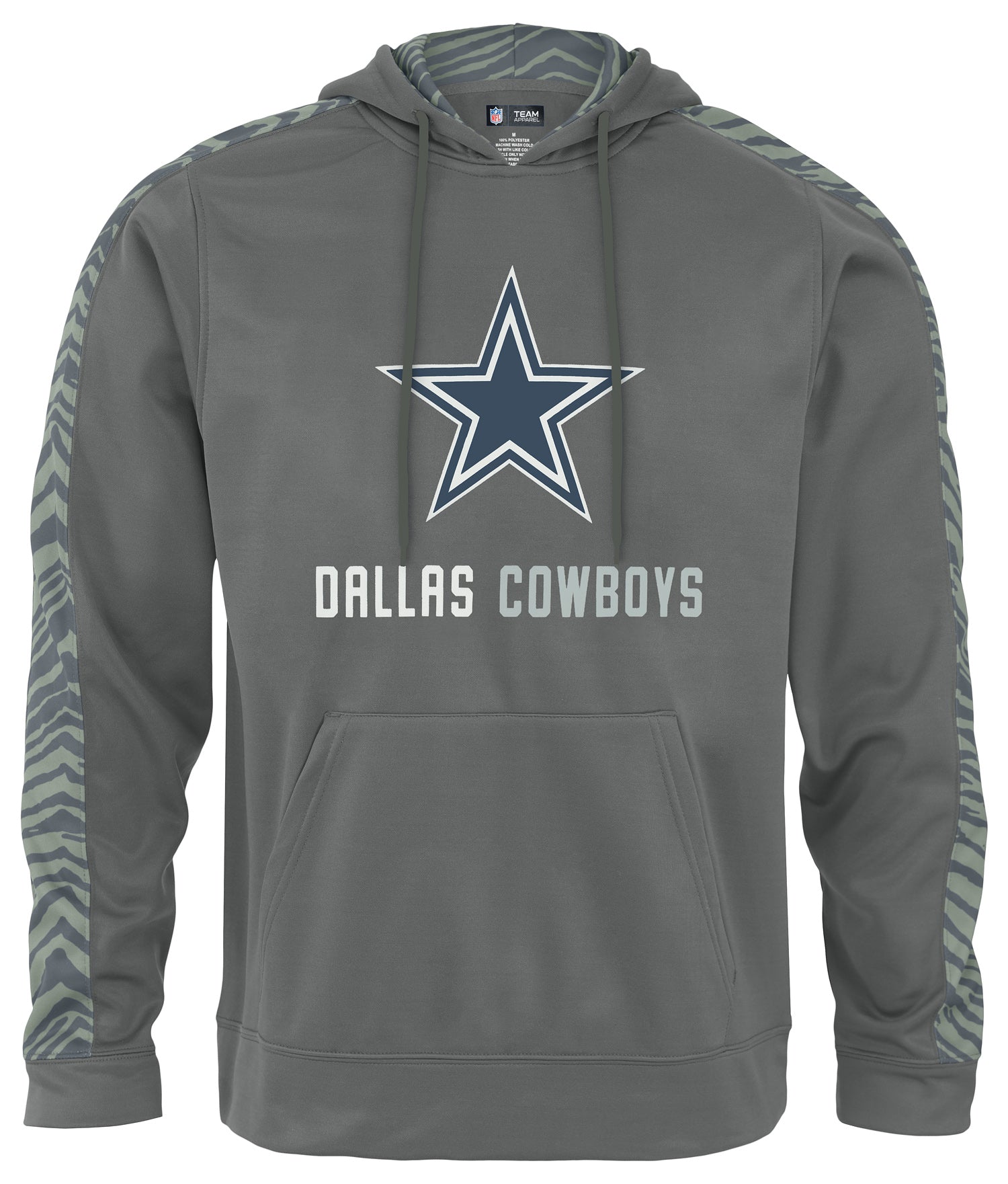 Zubaz NFL Men's Dallas Cowboys Grey Team Name & Logo Zebra Hoodie