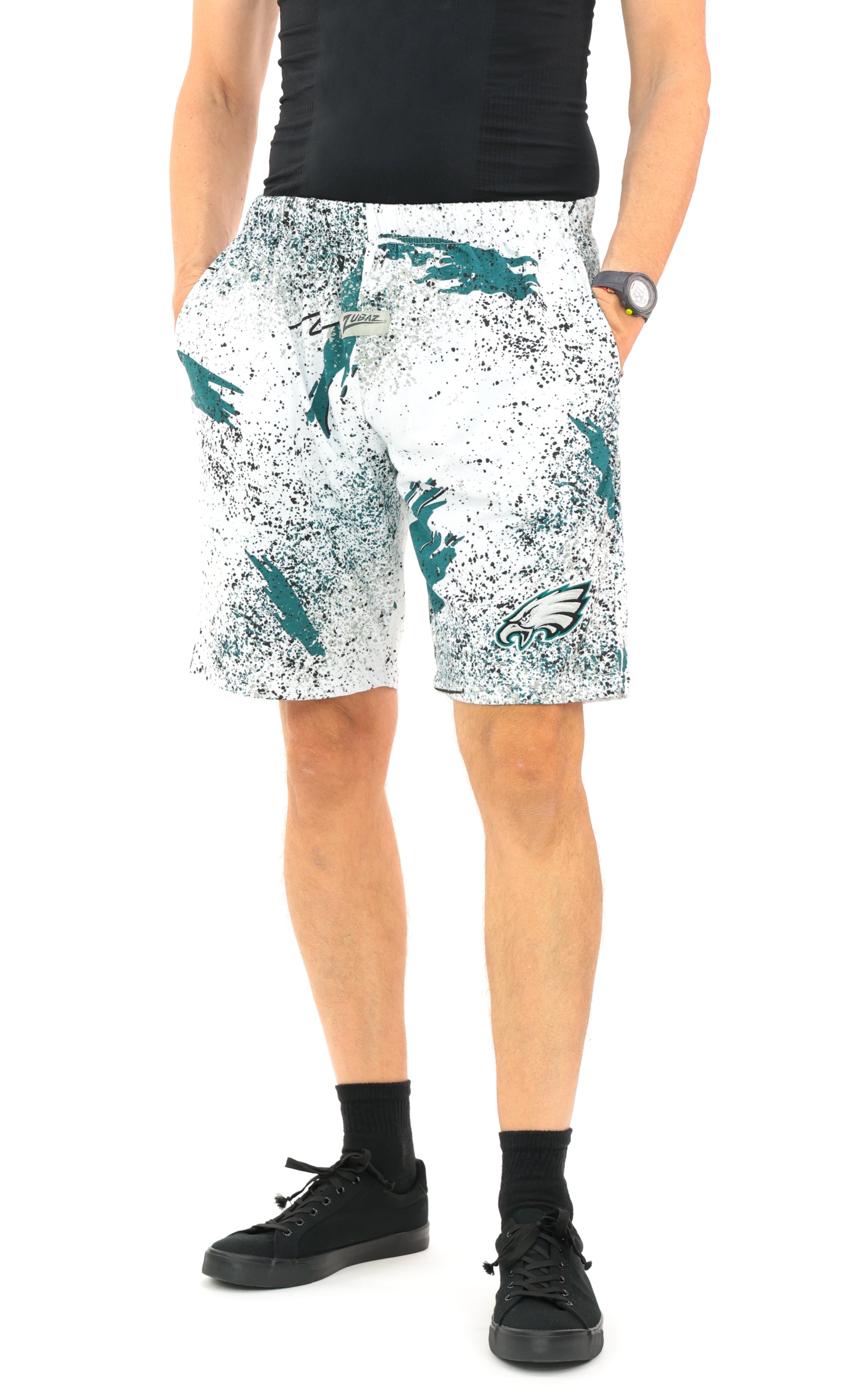 Zubaz NFL Adult Unisex Z88 Embroidered Confetti 3 Team Color Shorts, Philadelphia Eagles