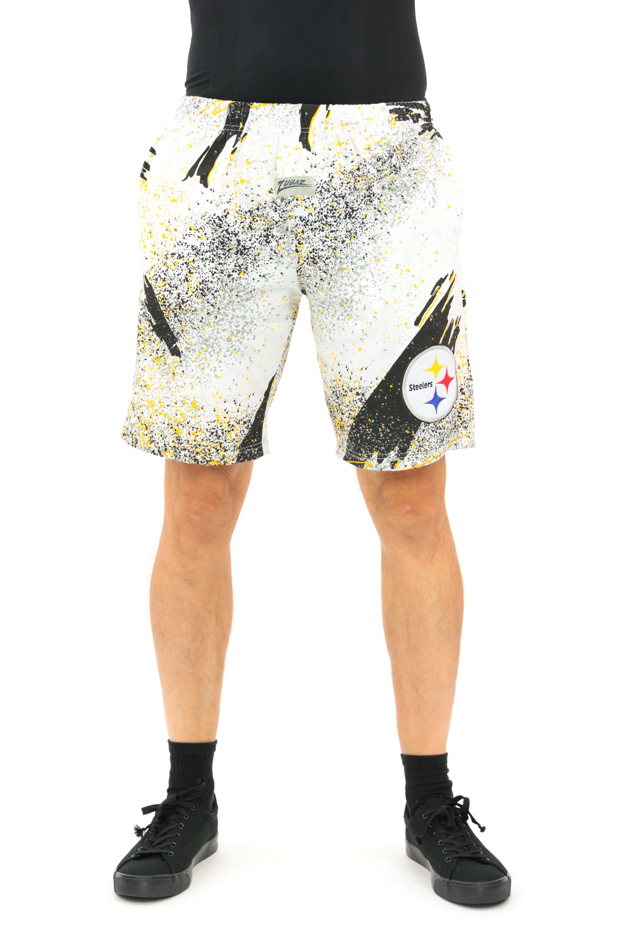 Zubaz NFL Adult Unisex Z88 Embroidered Confetti 3 Team Color Shorts, Pittsburgh Steelers